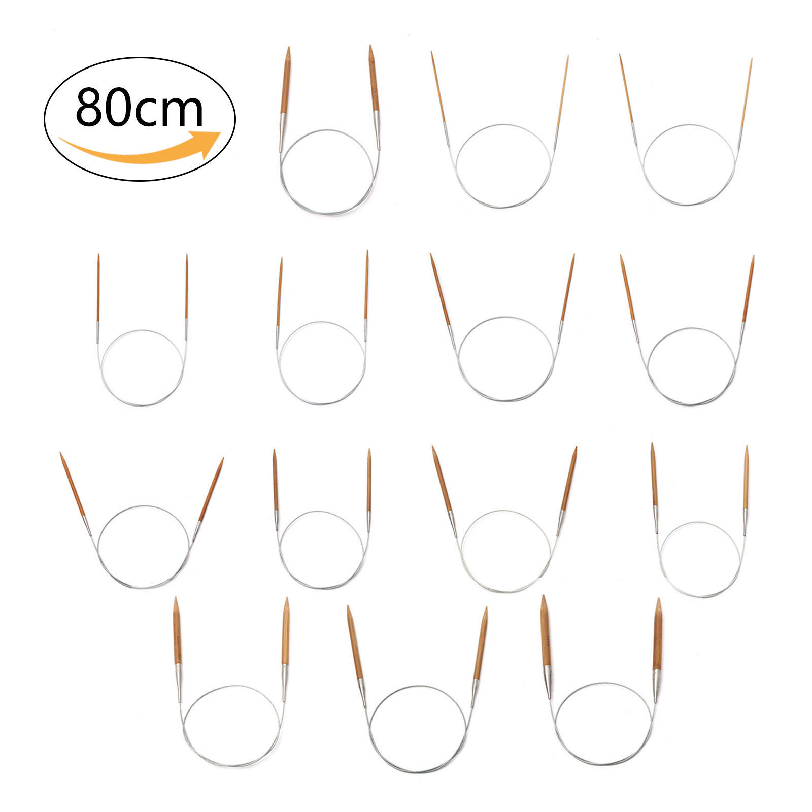 Picture of Natural Bamboo & Stainless Steel Circular Knitting Needles Brown