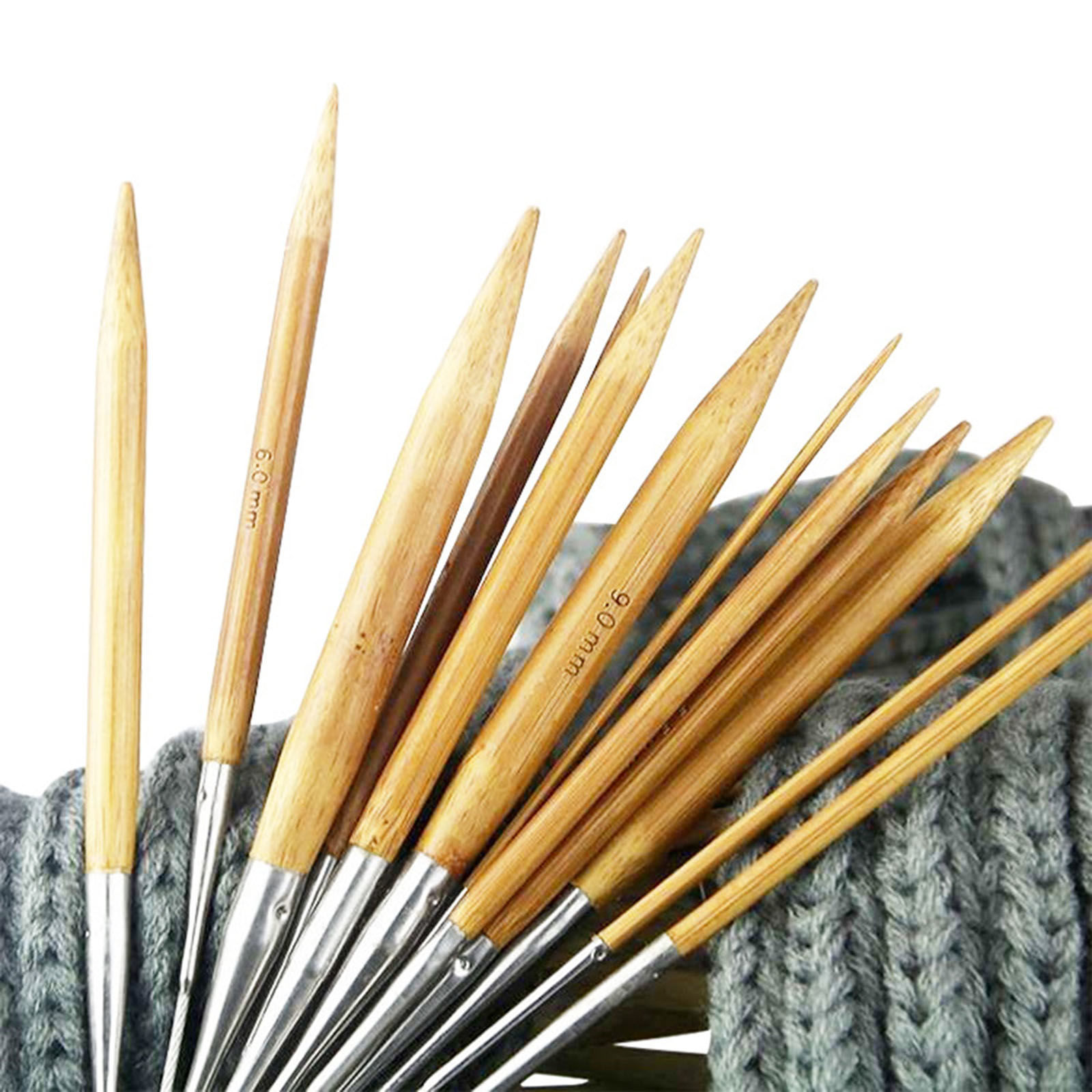 Picture of Natural Bamboo & Stainless Steel Circular Knitting Needles Brown