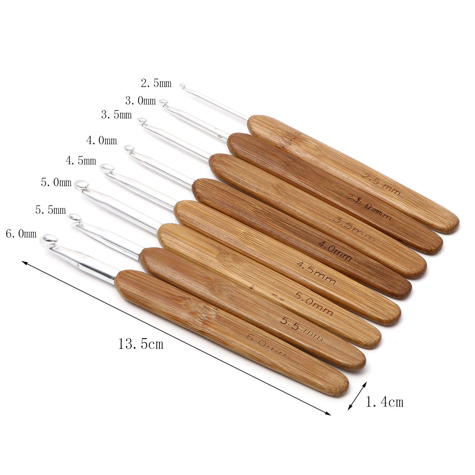 Picture of Natural Bamboo Crochet Hooks Needles Silver Plated 13.5cm(5 3/8") long
