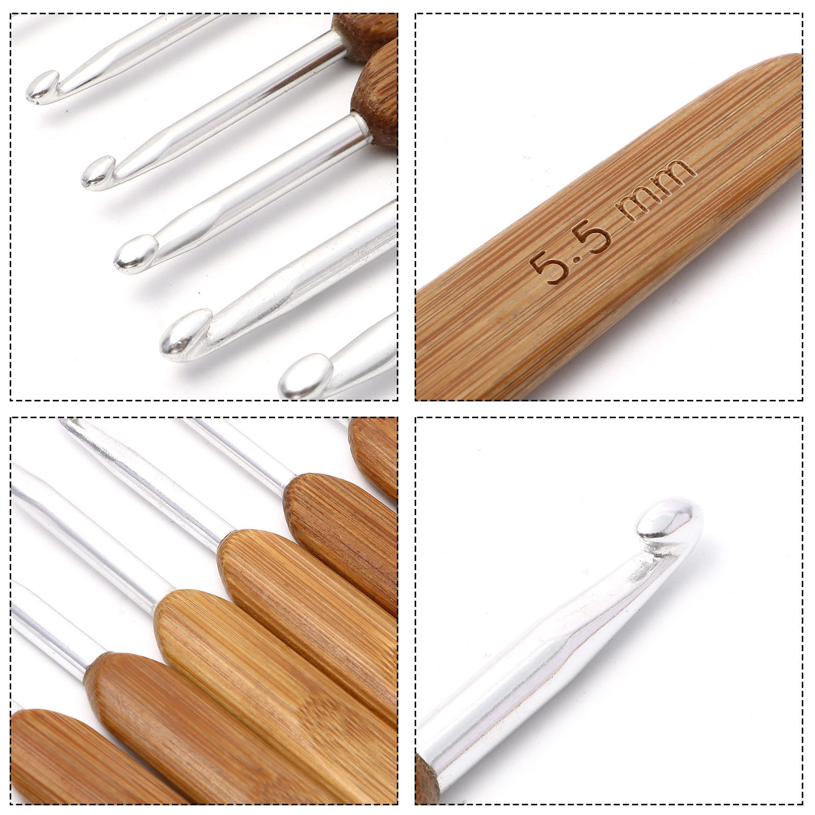 Picture of Natural Bamboo Crochet Hooks Needles Silver Plated 13.5cm(5 3/8") long