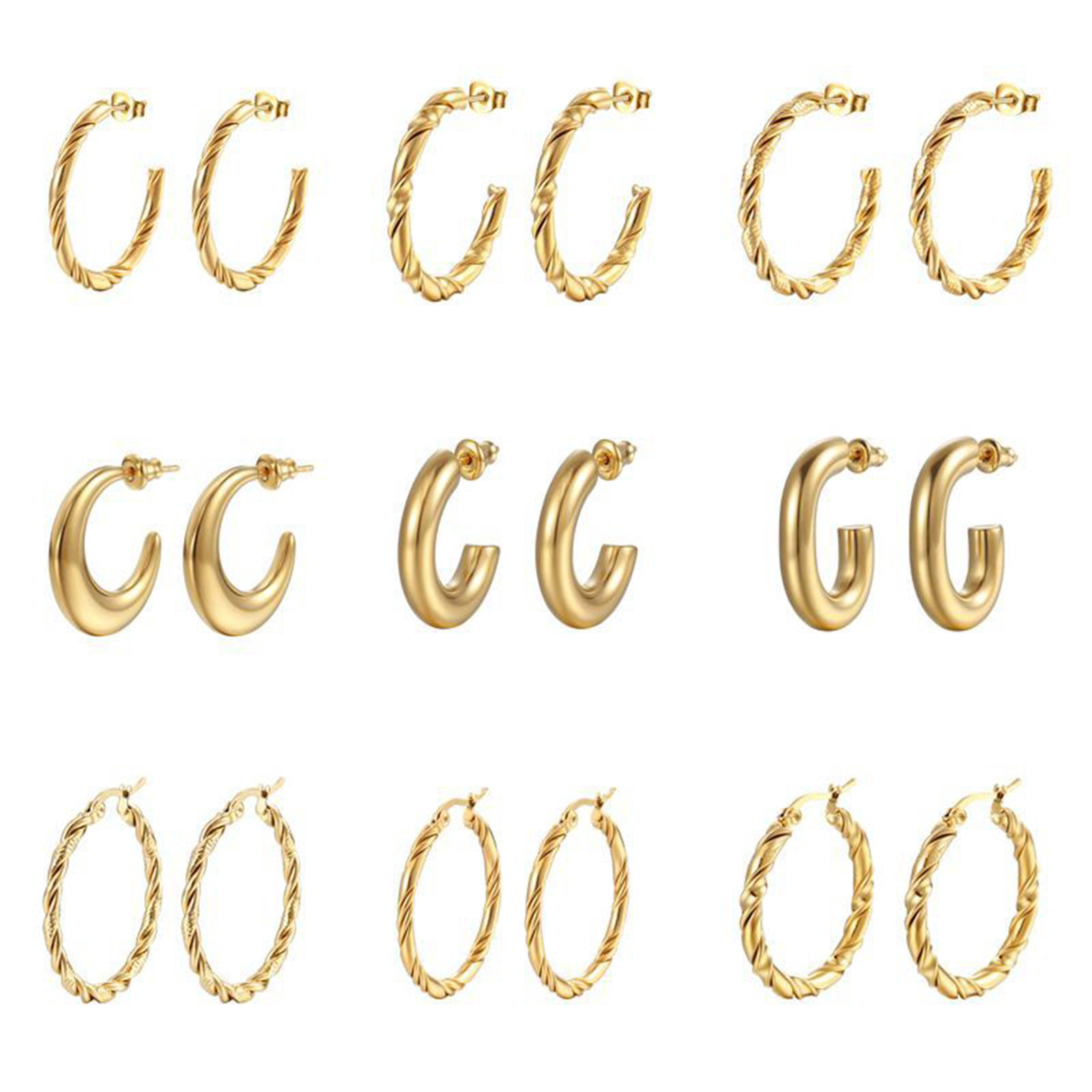 Imagen de 304 Acero Inoxidable Elegante Pendientes Círculos Multicolor Forma de C 1 Par