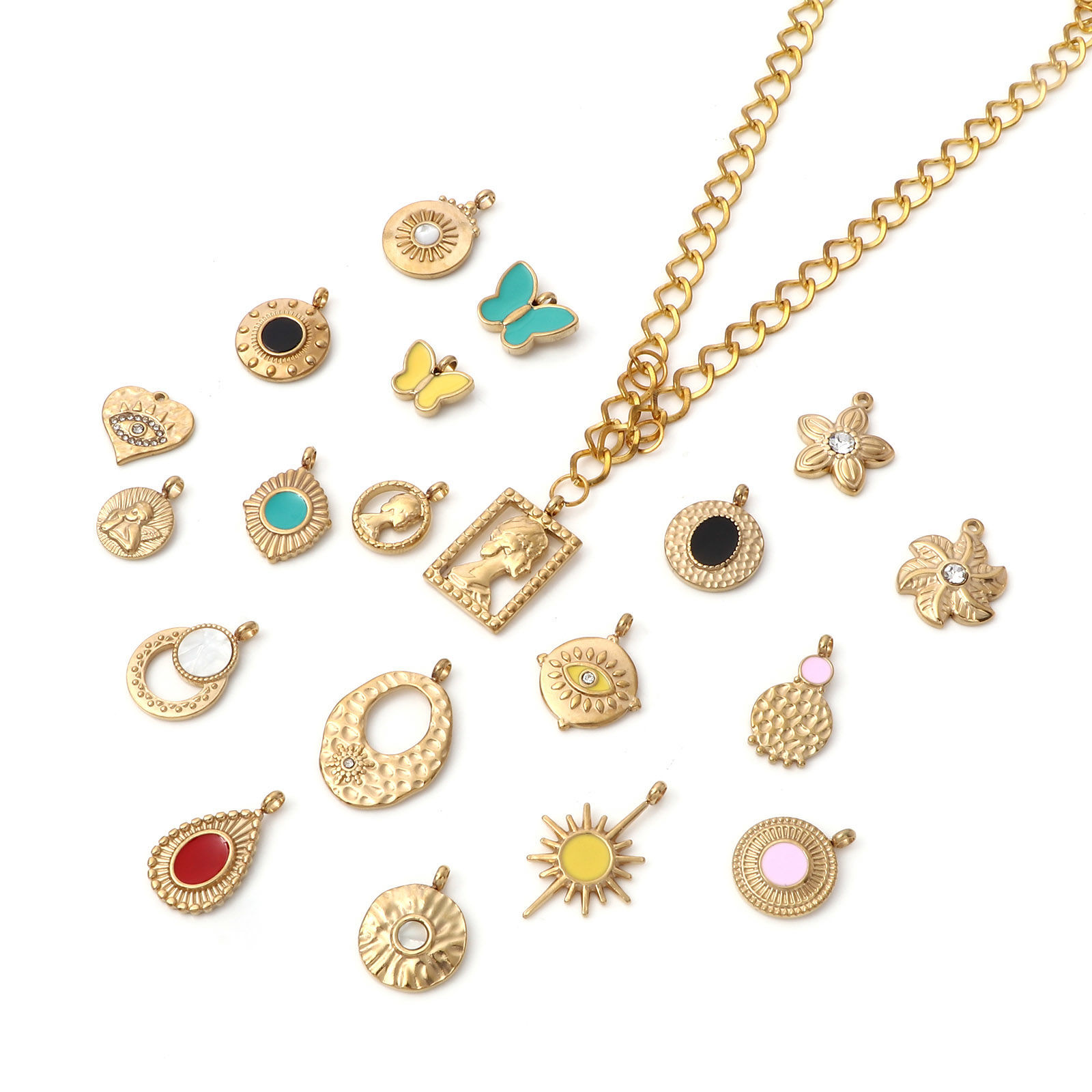 Picture of 304 Stainless Steel Pendants Gold Plated Geometric Enamel