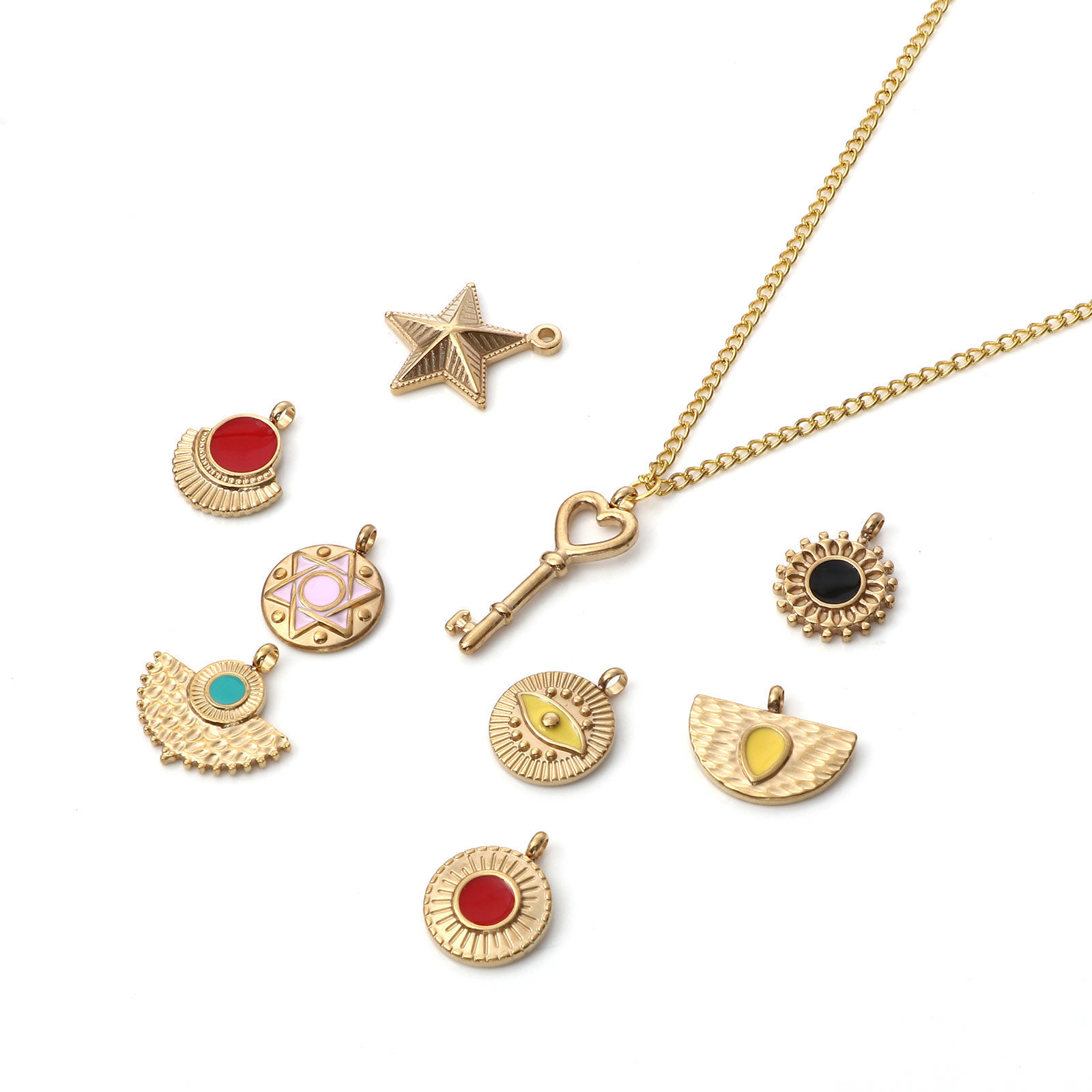 Picture of 304 Stainless Steel Pendants Gold Plated Geometric Enamel