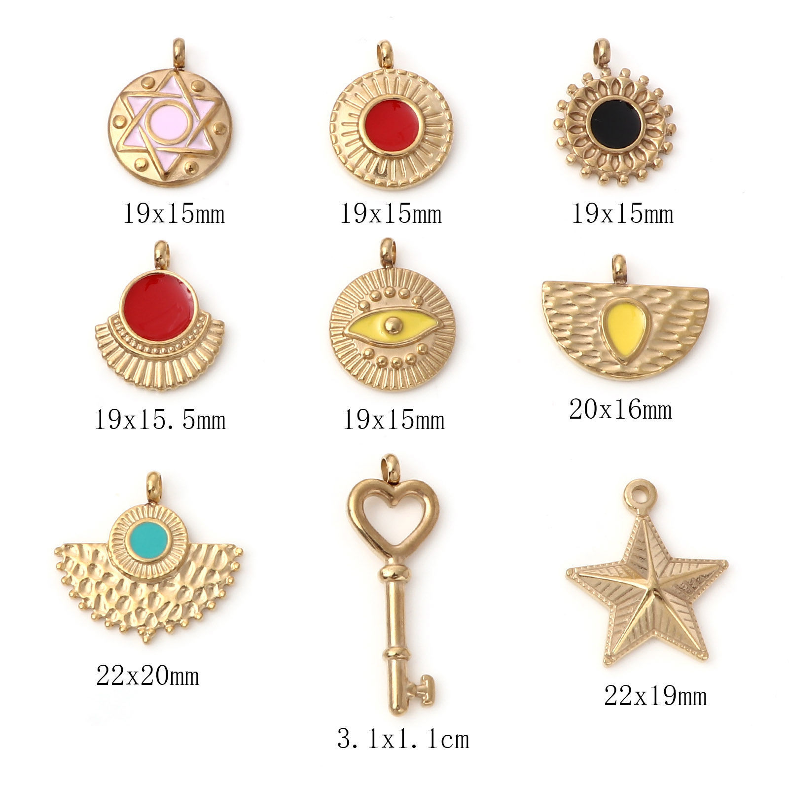 Picture of 304 Stainless Steel Pendants Gold Plated Geometric Enamel