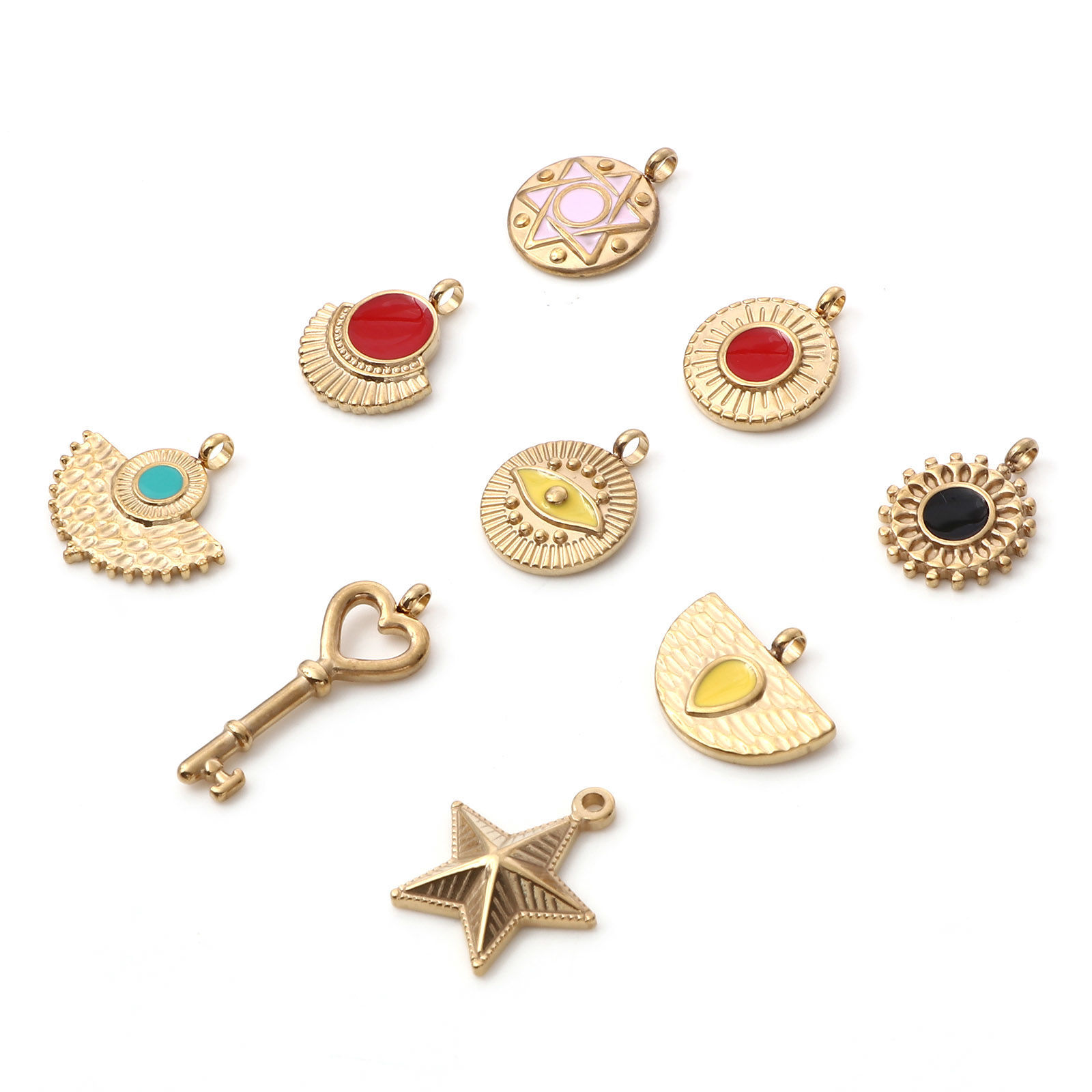 Picture of 304 Stainless Steel Pendants Gold Plated Geometric Enamel