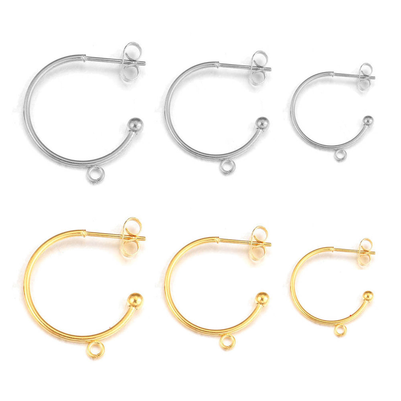 Imagen de 304 Acero Inoxidable Accesorios Para Pendientes Forma de C Multicolor Con Lazo Abierto 2 Unidades