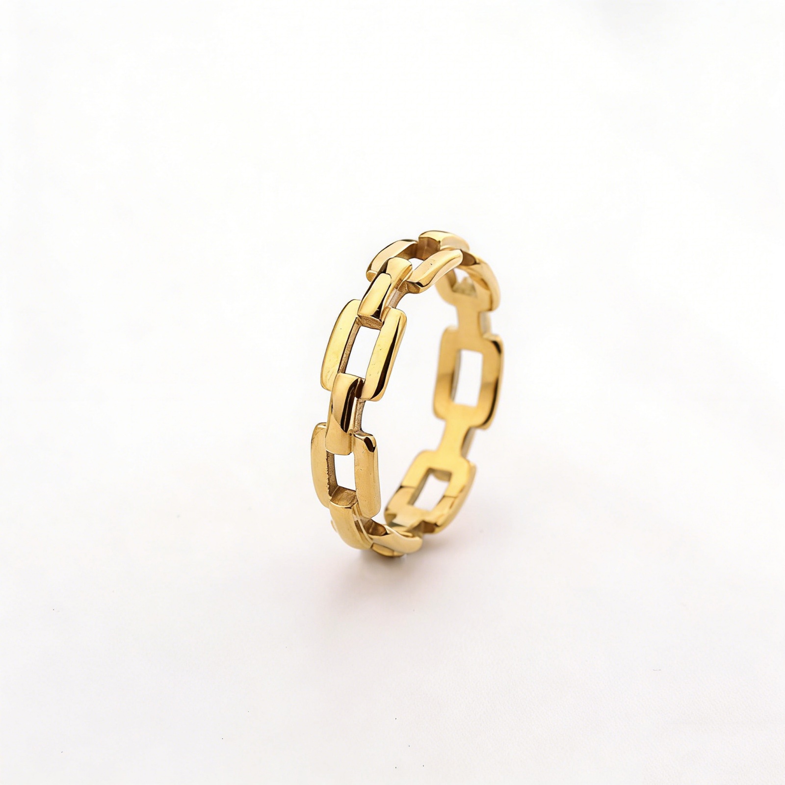 Picture of Eco-friendly Simple & Casual Ins Style 18K Real Gold Plated 304 Stainless Steel Unadjustable Hollow Chain Rings Unisex Party