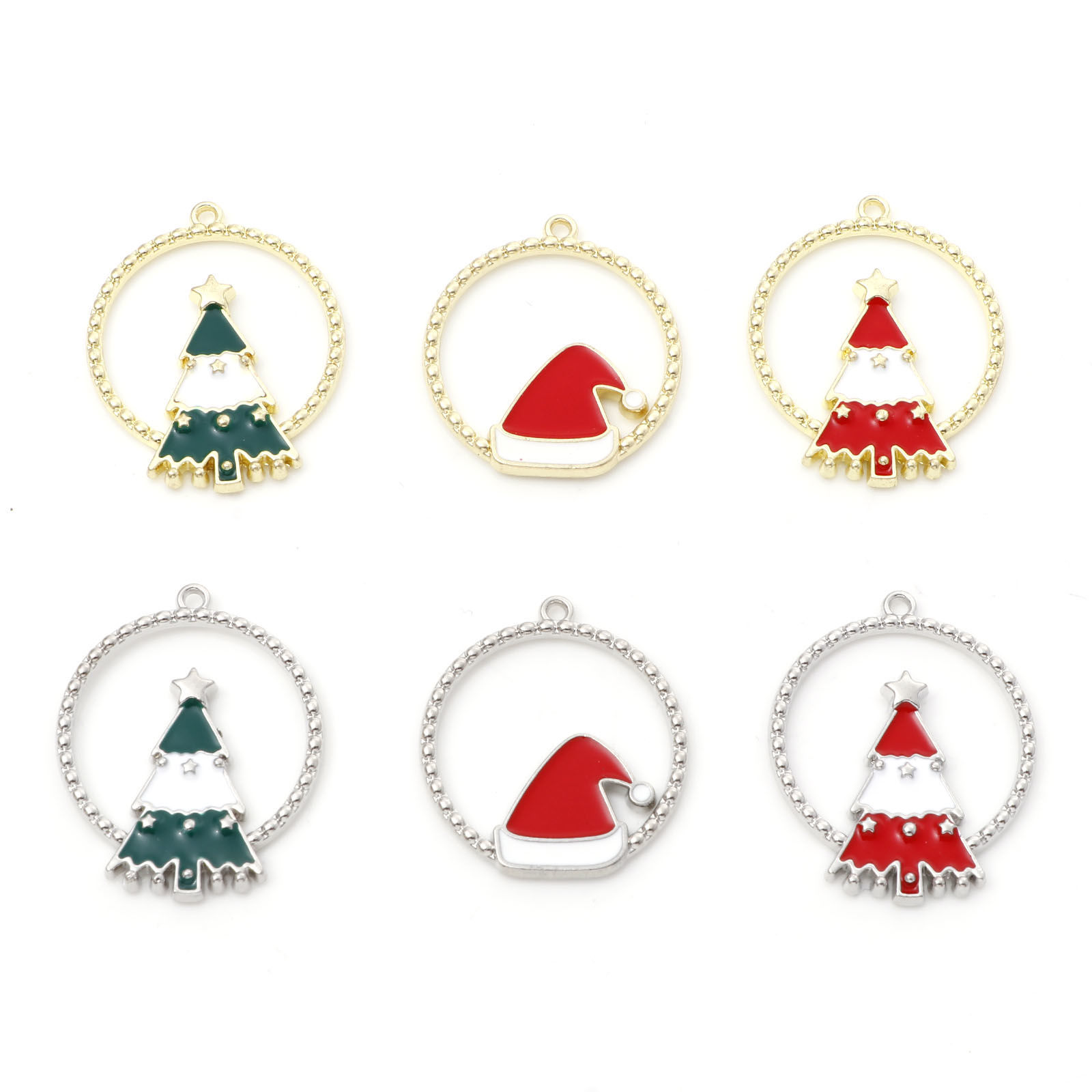 Imagen de Zamak Navidad Colgantes Charms Ronda Multicolor Esmalte 10 Unidades