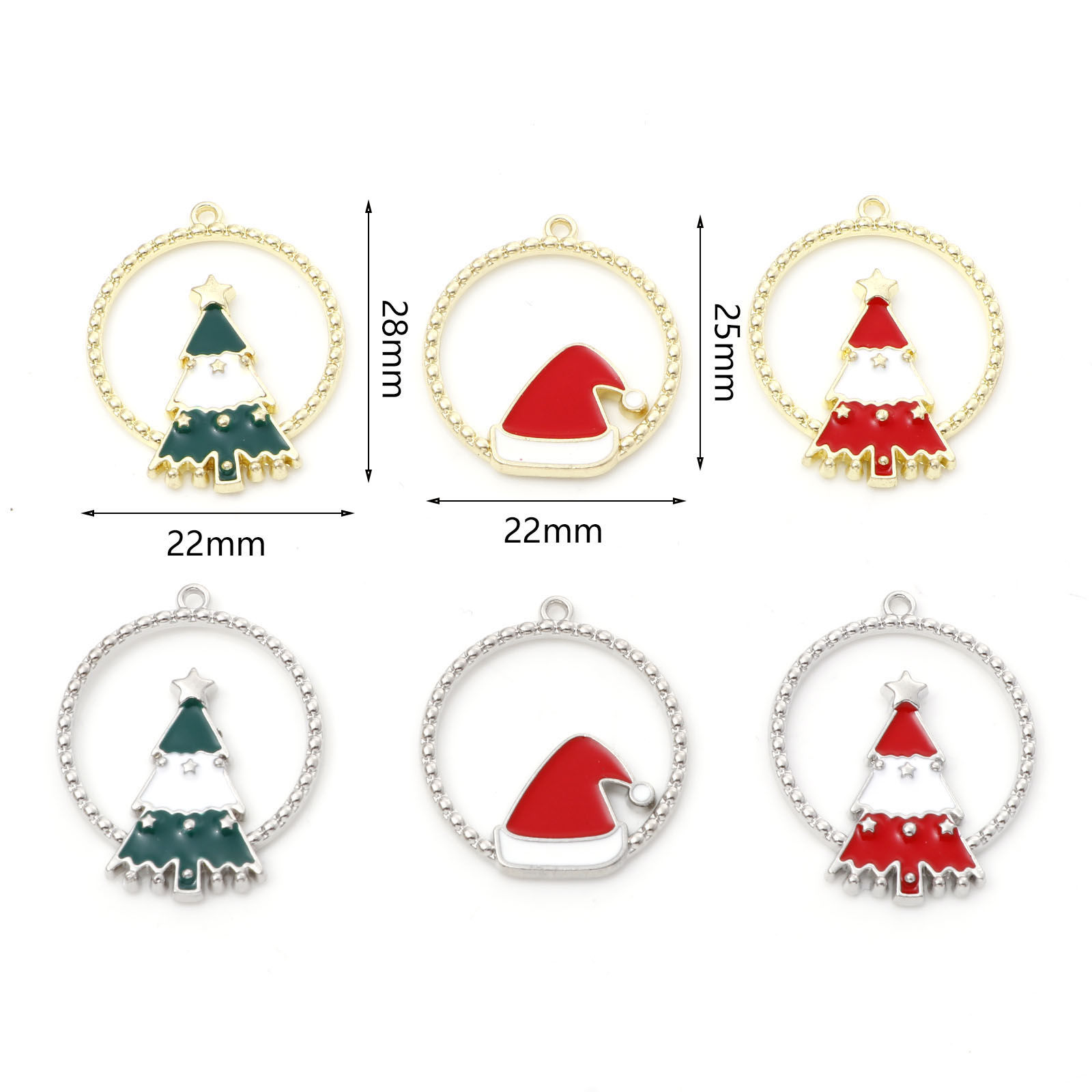 Imagen de Zamak Navidad Colgantes Charms Ronda Multicolor Esmalte 10 Unidades