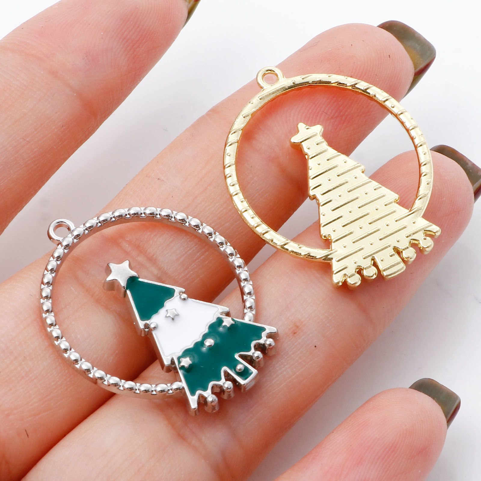 Imagen de Zamak Navidad Colgantes Charms Ronda Multicolor Esmalte 10 Unidades