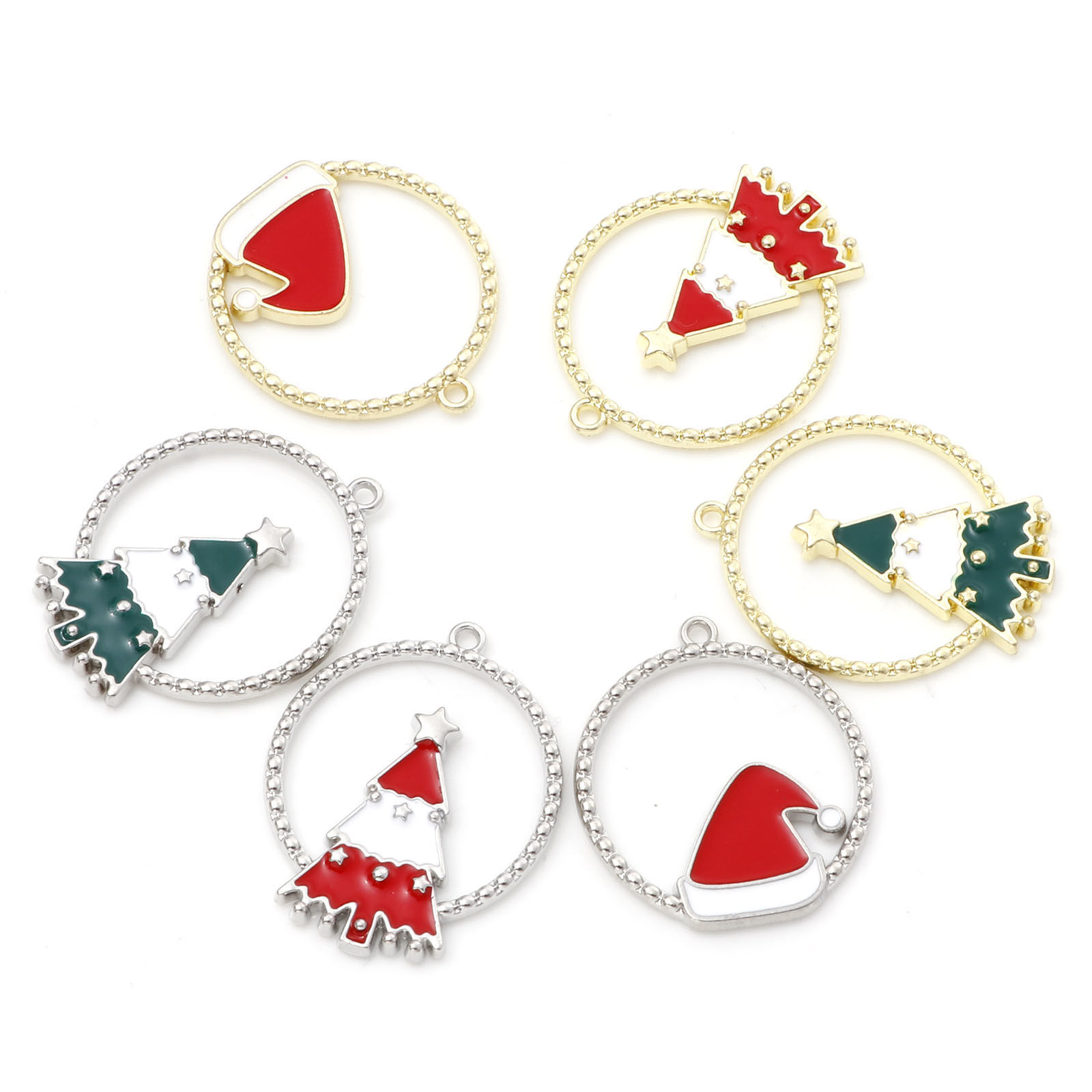 Imagen de Zamak Navidad Colgantes Charms Ronda Multicolor Esmalte 10 Unidades