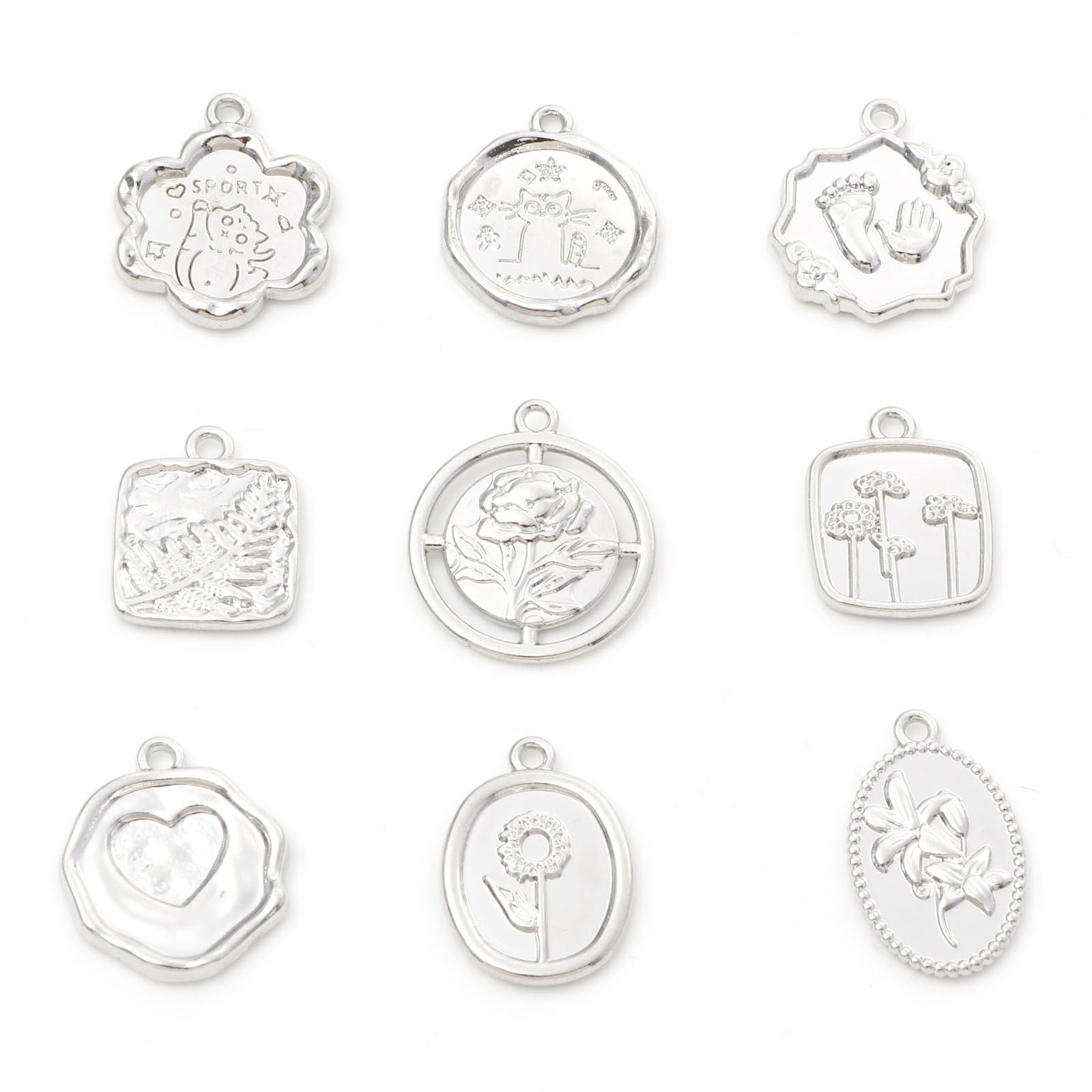 Bild von Zinklegierung Charms Blumen Silberfarbe Herz 10 Stück