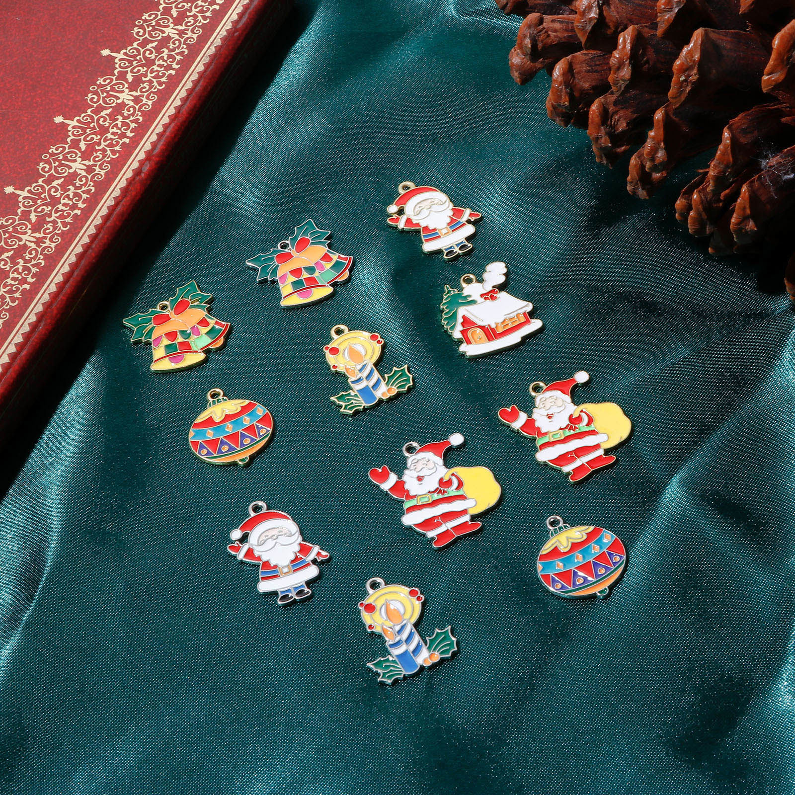 Image de Breloques Noël en Alliage de Zinc Multicolore Émail 10 Pcs