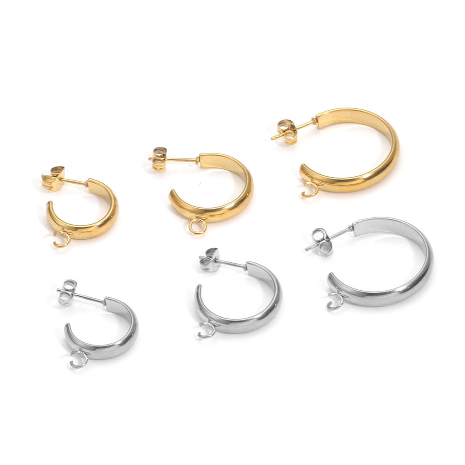 Immagine di 304 Acciaio Inossidabile Orecchini a Perno forma di C Multicolore Con Loop 4mm, 10 Pz