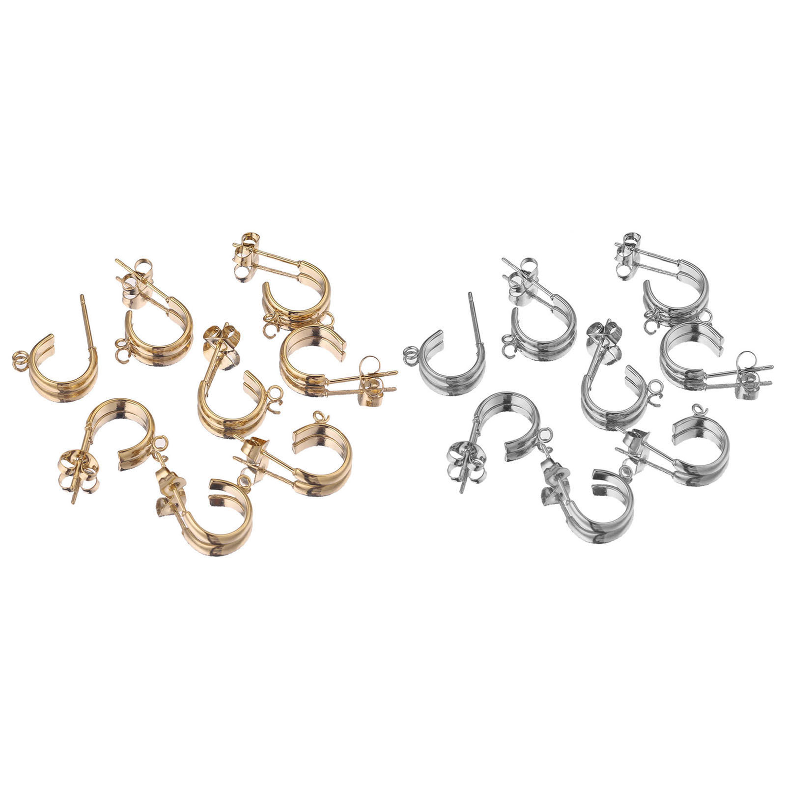 Immagine di 304 Acciaio Inossidabile Orecchini a Perno forma di C Multicolore Con Loop 4mm, 10 Pz