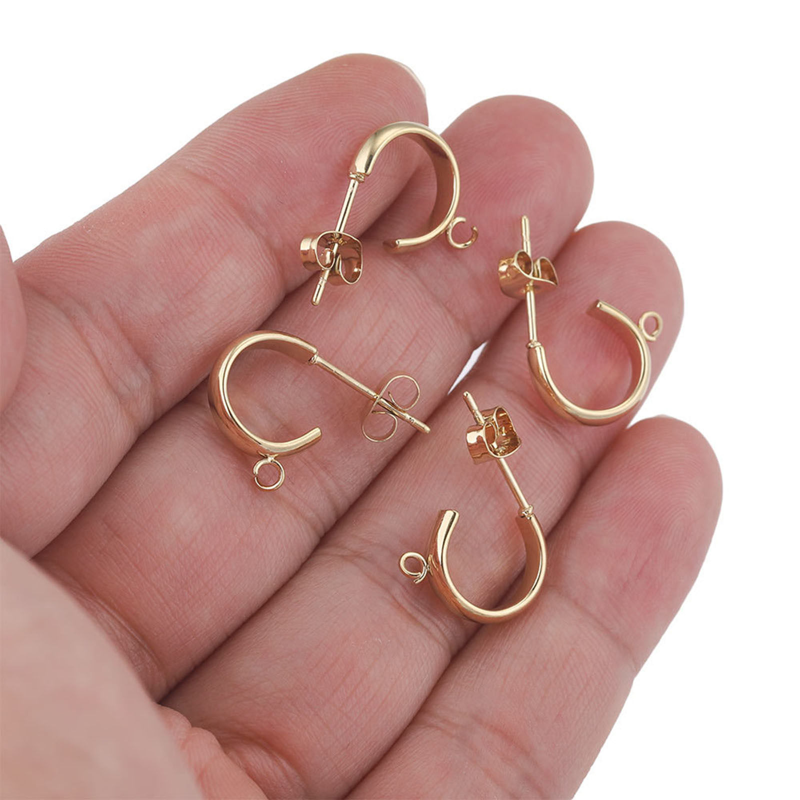 Immagine di 304 Acciaio Inossidabile Orecchini a Perno forma di C Multicolore Con Loop 4mm, 10 Pz