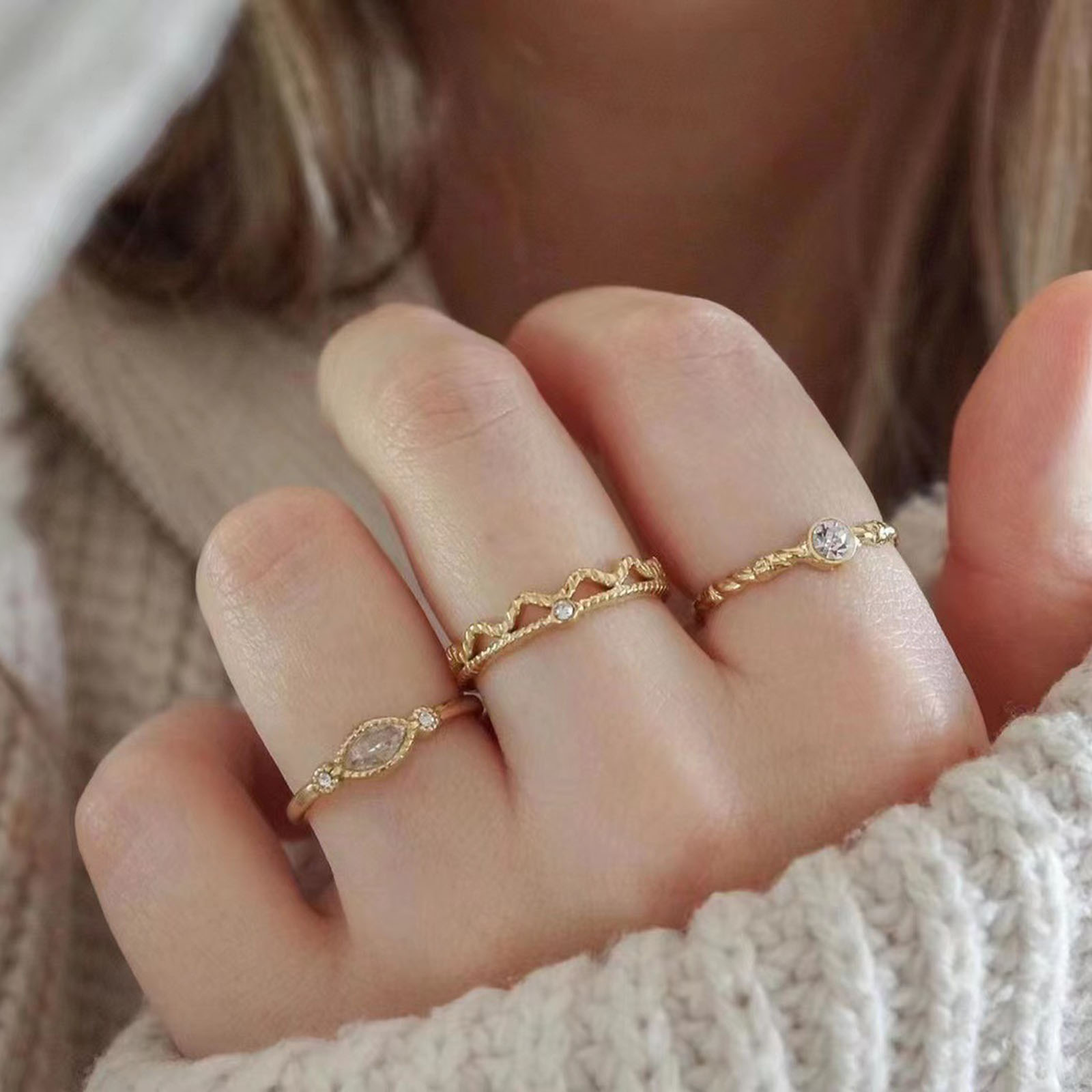 Picture of Eco-friendly Exquisite Stylish 14K Real Gold Plated 304 Stainless Steel & Cubic Zirconia Open Adjustable Rings For Women Party