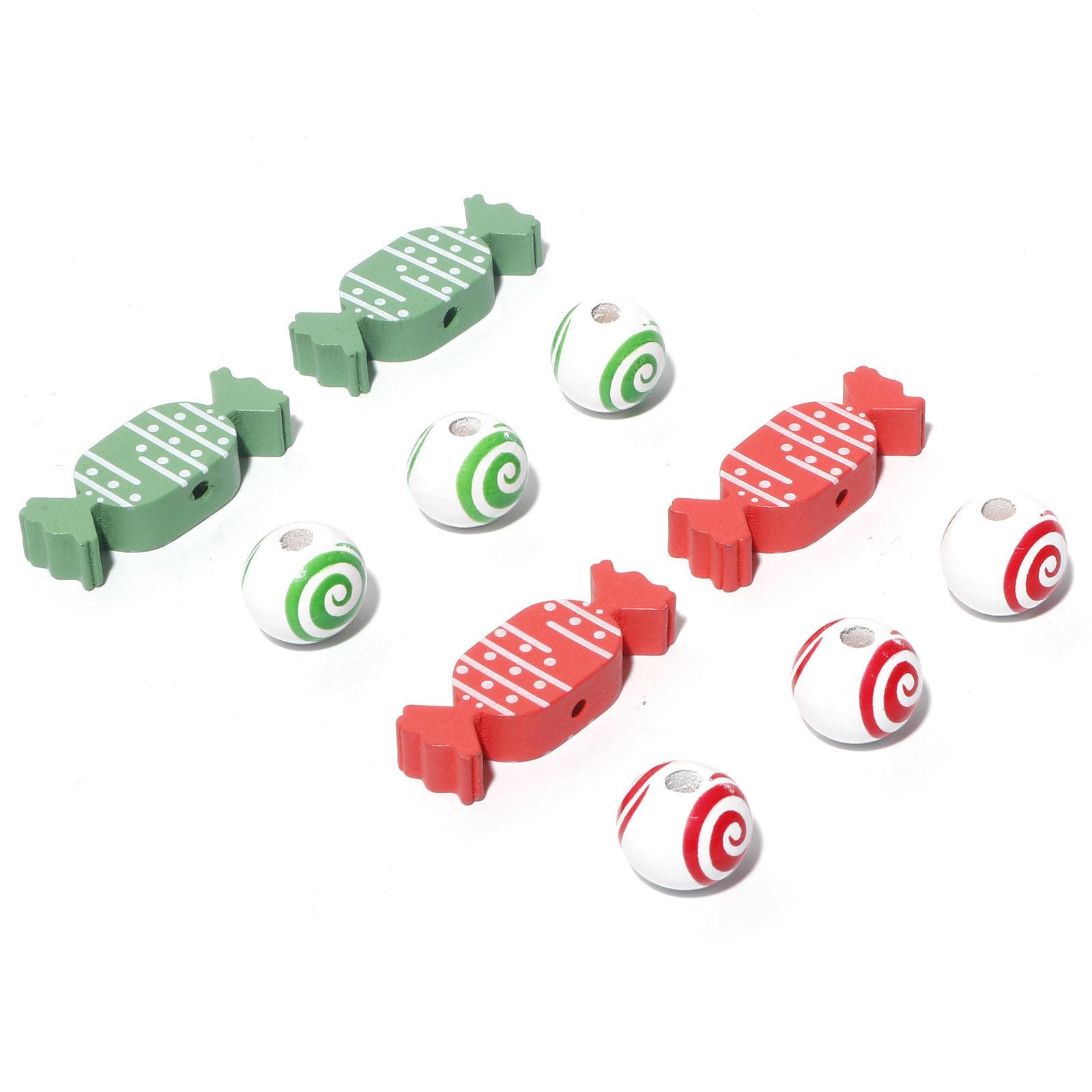 Picture of Natural Wood Christmas Spacer Beads Candy Multicolor