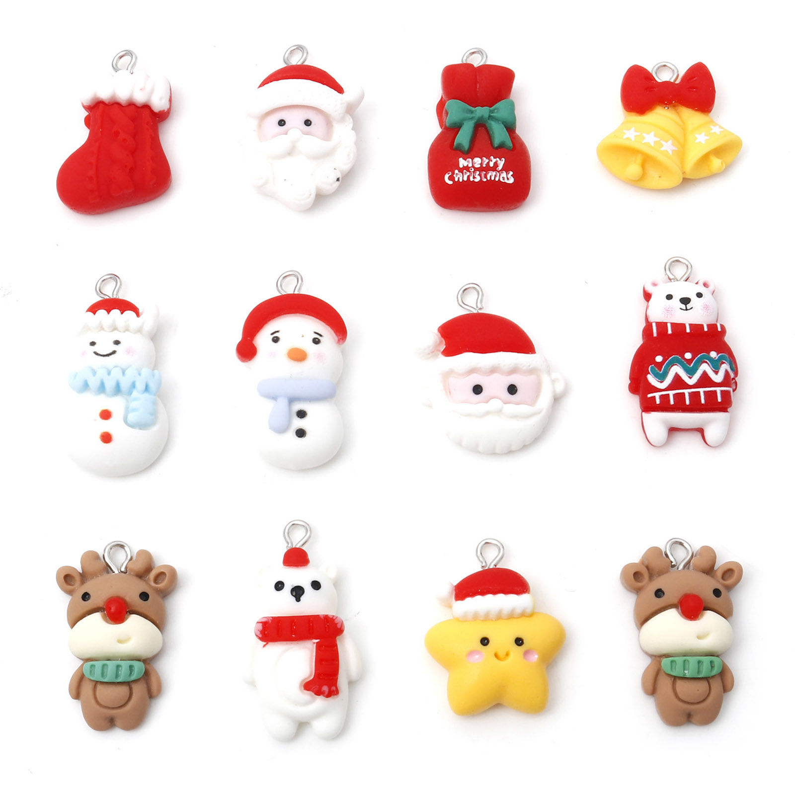 Picture of Resin Christmas Charms Christmas Snowman Christmas Santa Claus Silver Tone Multicolor