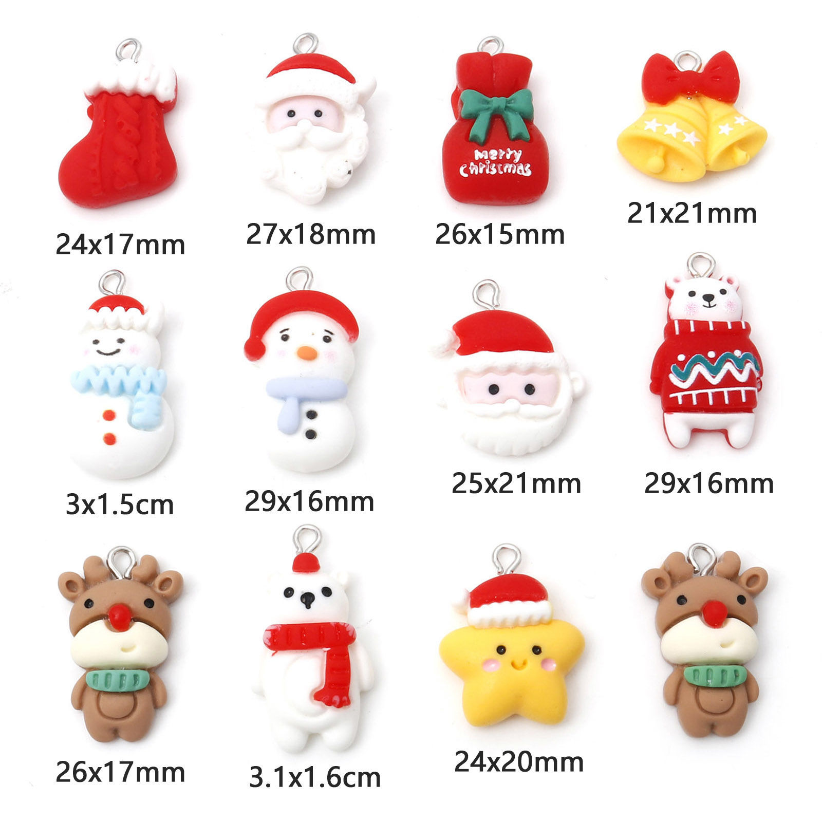 Picture of Resin Christmas Charms Christmas Snowman Christmas Santa Claus Silver Tone Multicolor