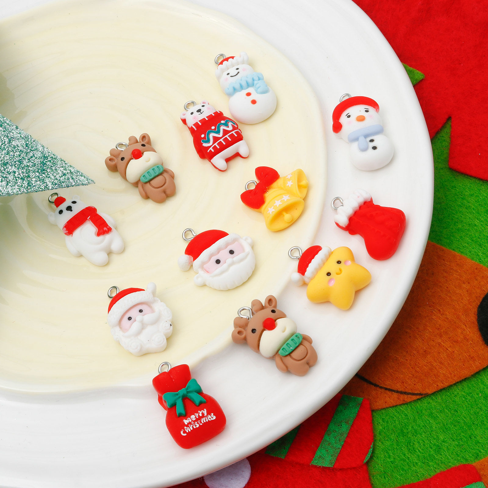 Picture of Resin Christmas Charms Christmas Snowman Christmas Santa Claus Silver Tone Multicolor