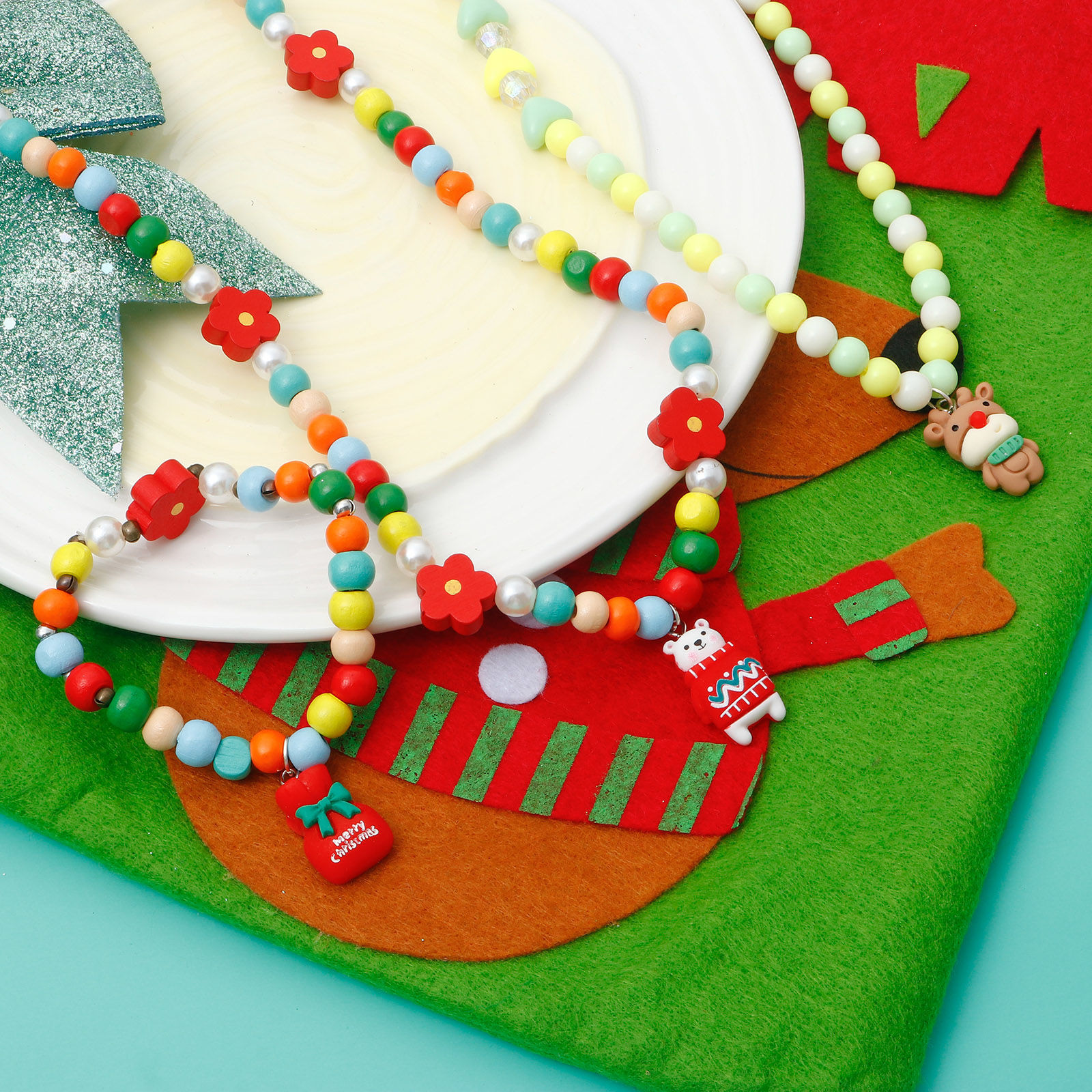 Picture of Resin Christmas Charms Christmas Snowman Christmas Santa Claus Silver Tone Multicolor