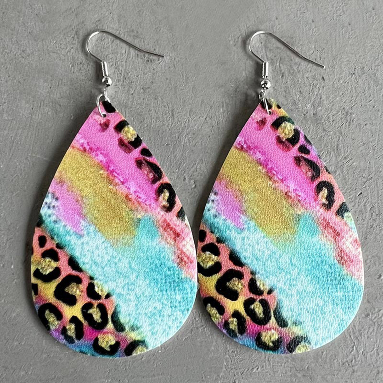 Image de Boucles d'Oreilles Élégant en PU Cuir Multicolore Goutte d'Eau 1 Paire