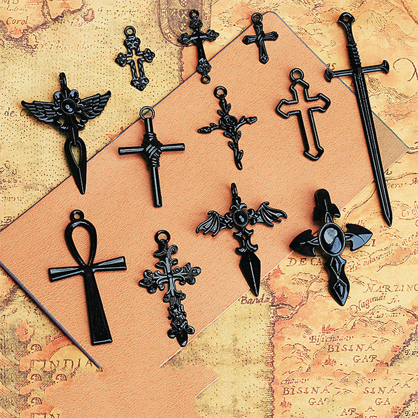 Image de Pendentifs Religieux en Alliage de Zinc Croix Noir 10 Pcs