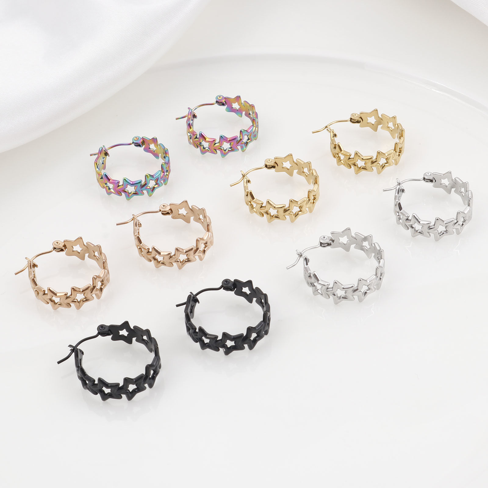 Picture of 316 Stainless Steel Hoop Earrings Circle Ring Pentagram Star Hollow 21mm x 21mm