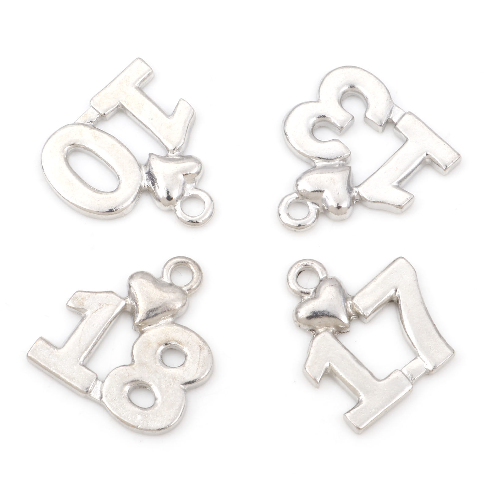 Imagen de Zamak Colgantes Charms Número Tono de Plata Corazón 20 Unidades