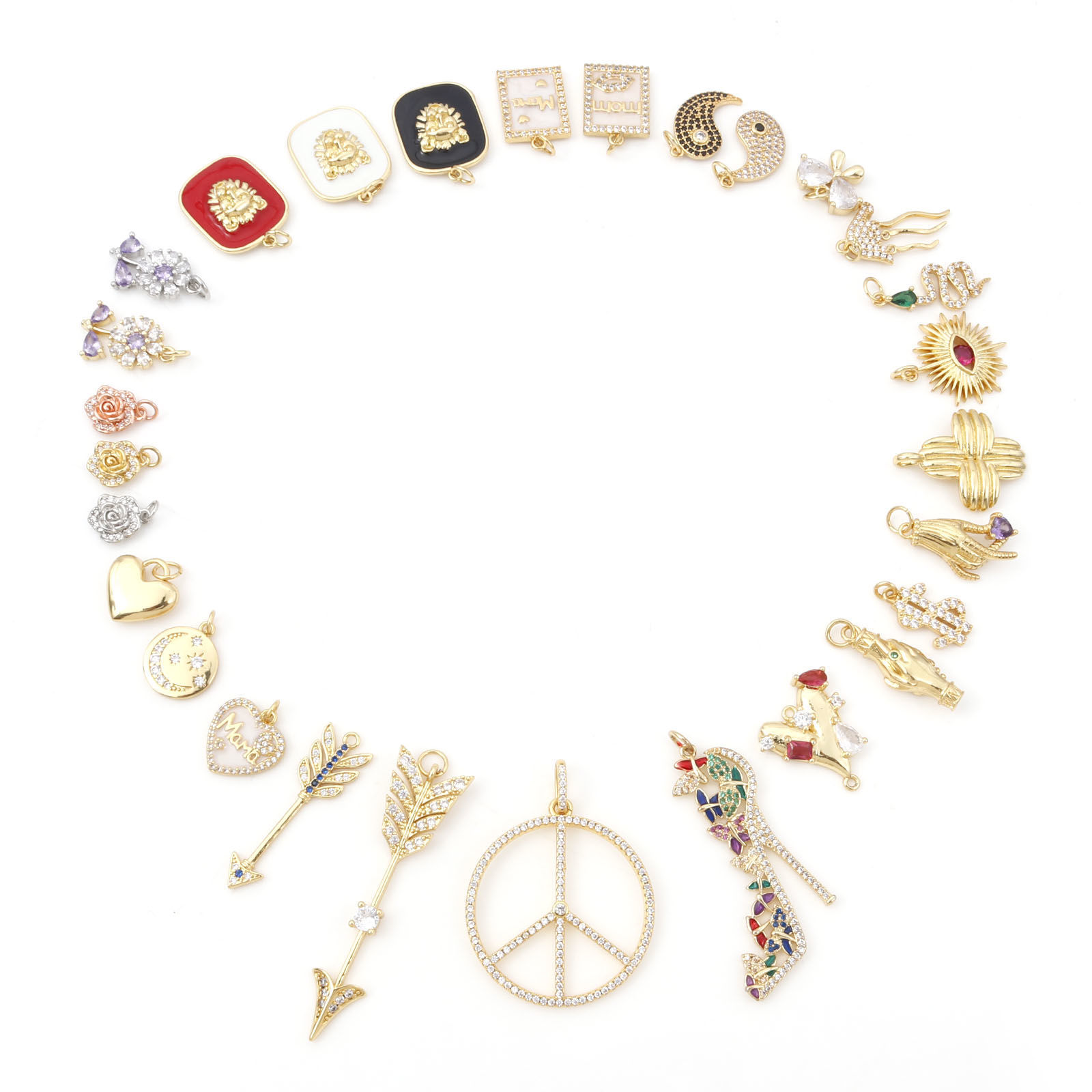 Picture of Brass Micro Pave Charms Gold Plated Multicolour Cubic Zirconia
