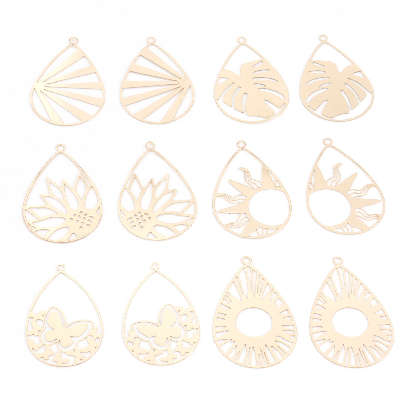Picture of Iron Based Alloy Filigree Stamping Pendants KC Gold Plated Drop Hollow
