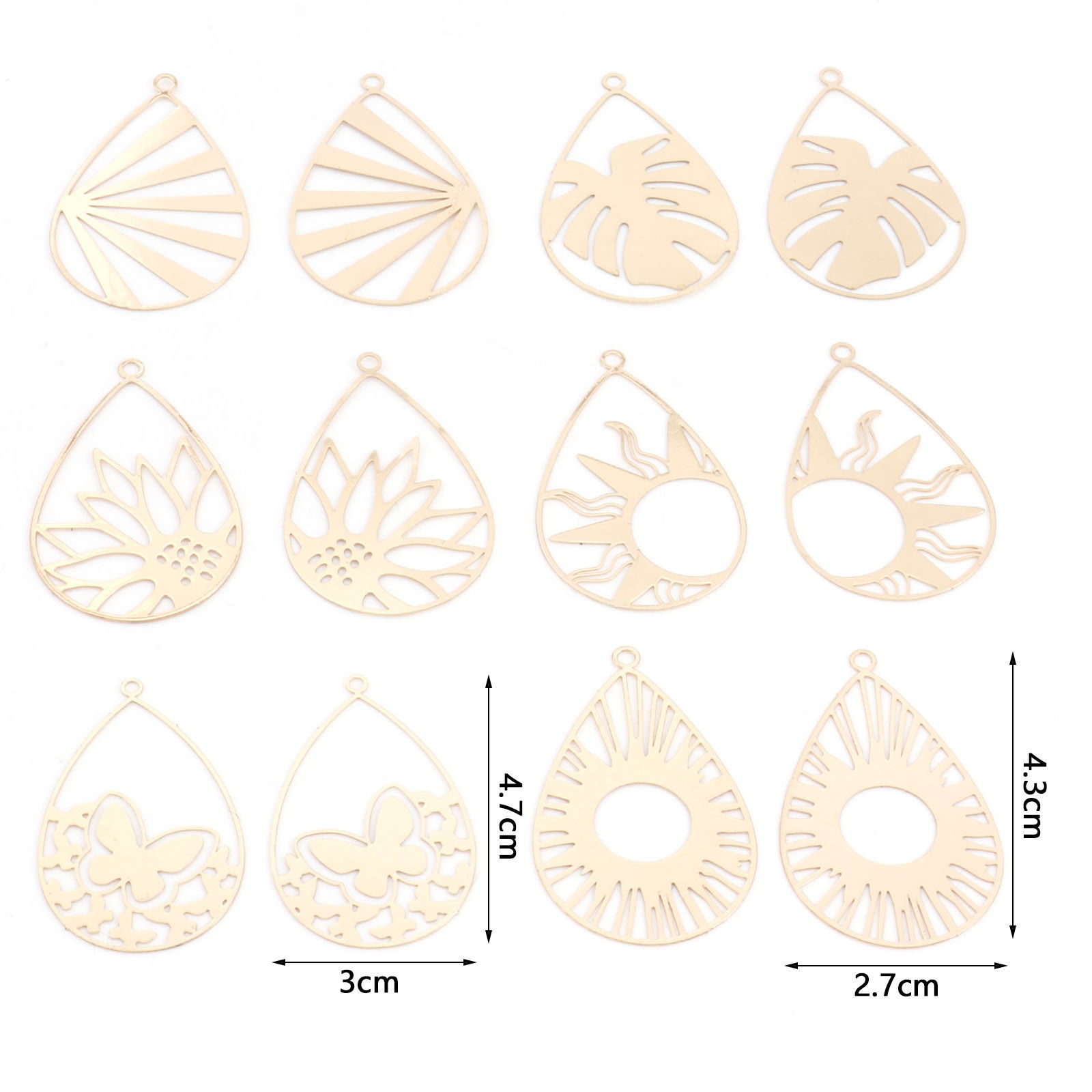 Picture of Iron Based Alloy Filigree Stamping Pendants KC Gold Plated Drop Hollow