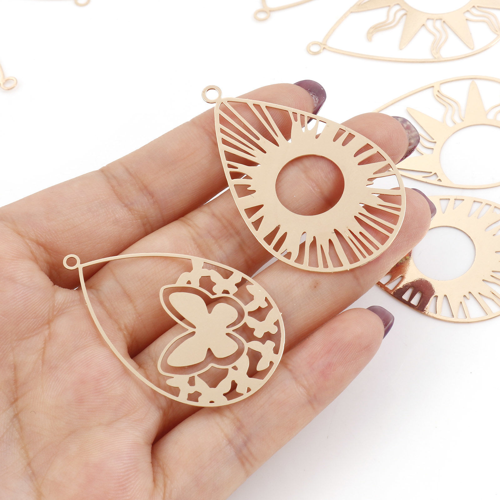 Picture of Iron Based Alloy Filigree Stamping Pendants KC Gold Plated Drop Hollow