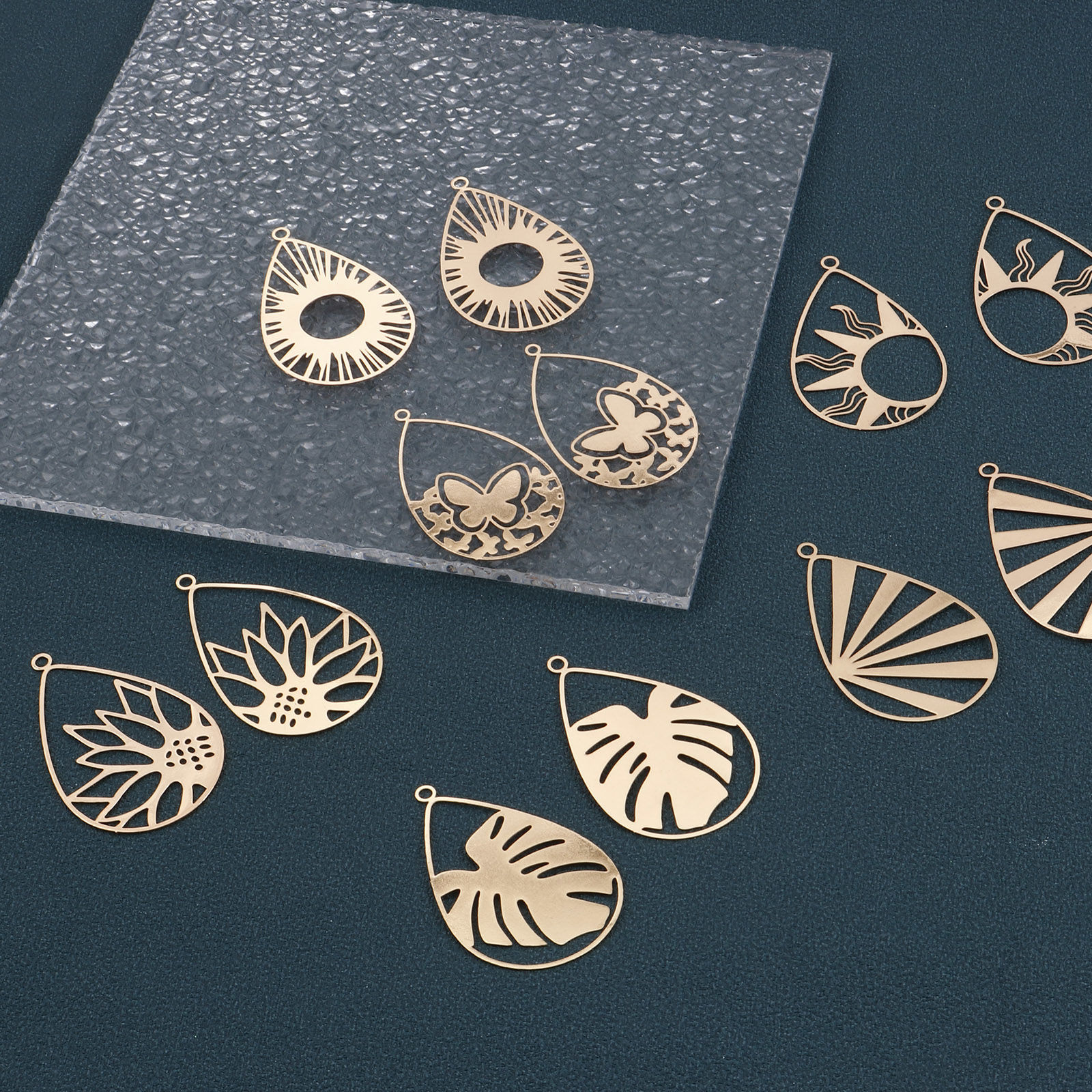 Picture of Iron Based Alloy Filigree Stamping Pendants KC Gold Plated Drop Hollow