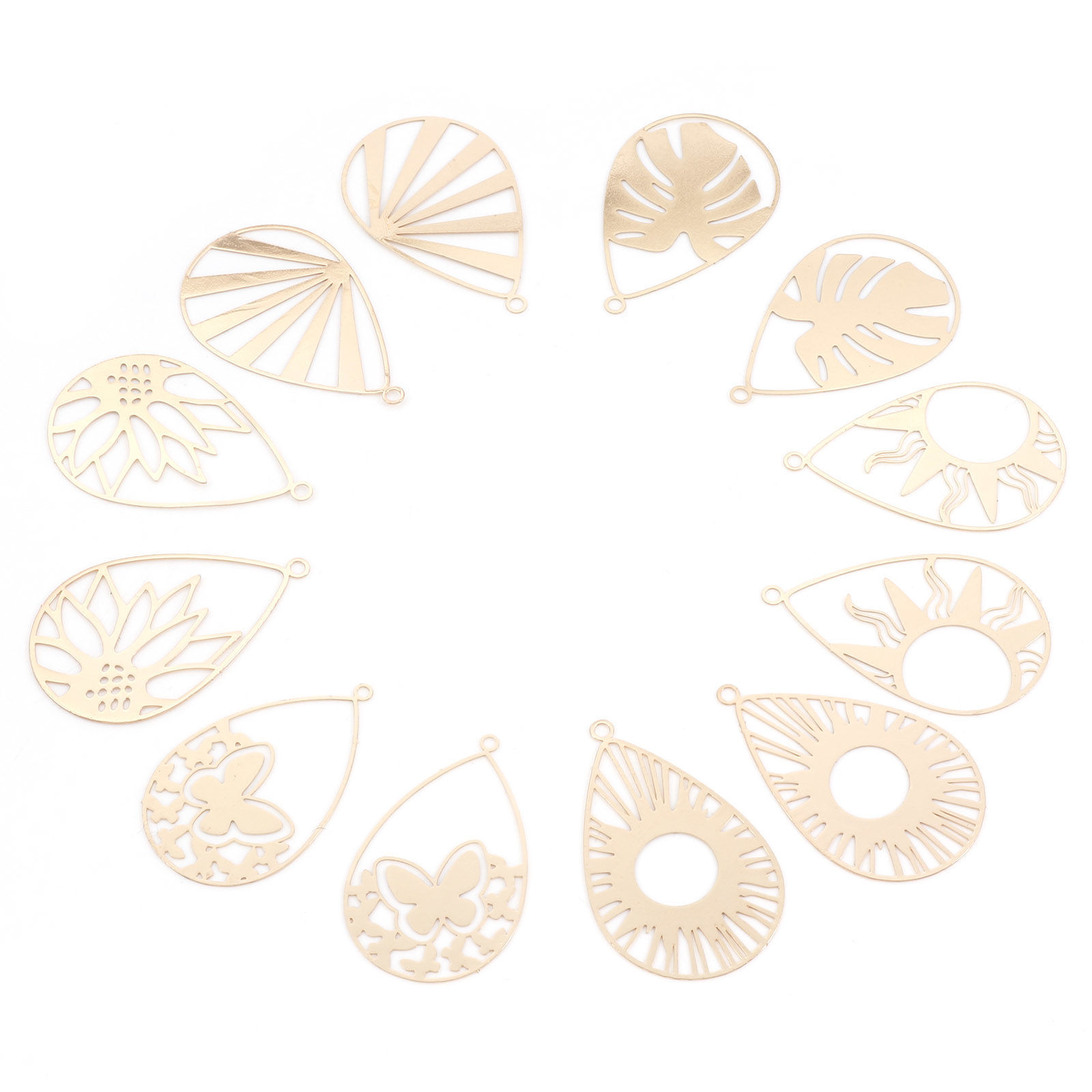 Picture of Iron Based Alloy Filigree Stamping Pendants KC Gold Plated Drop Hollow
