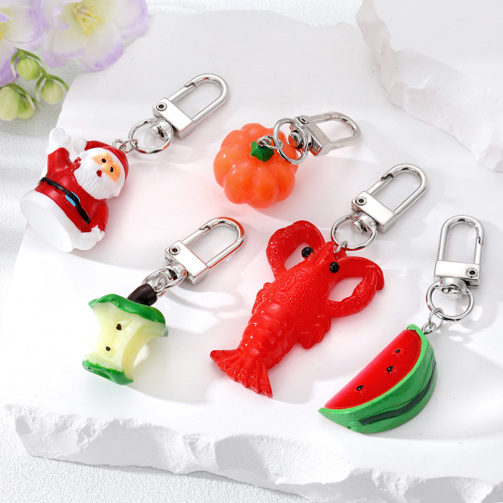 Picture of Resin Cute Keychain & Keyring Silver Tone Multicolor Fruit
