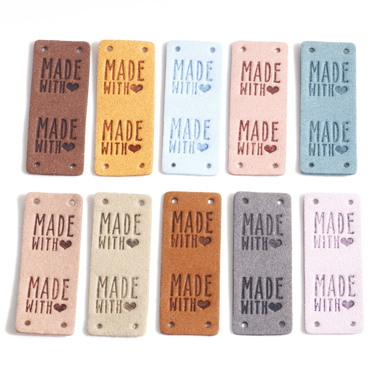Picture of PU Label Tags Rectangle Multicolor Heart Pattern " Made With Love " Faux Suede 5cm x 2cm 