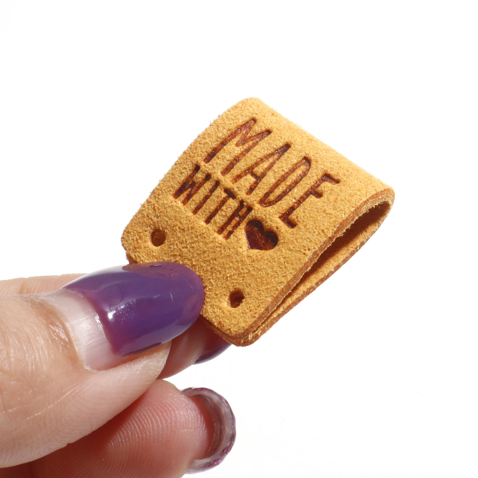 Picture of PU Label Tags Rectangle Multicolor Heart Pattern " Made With Love " Faux Suede 5cm x 2cm 
