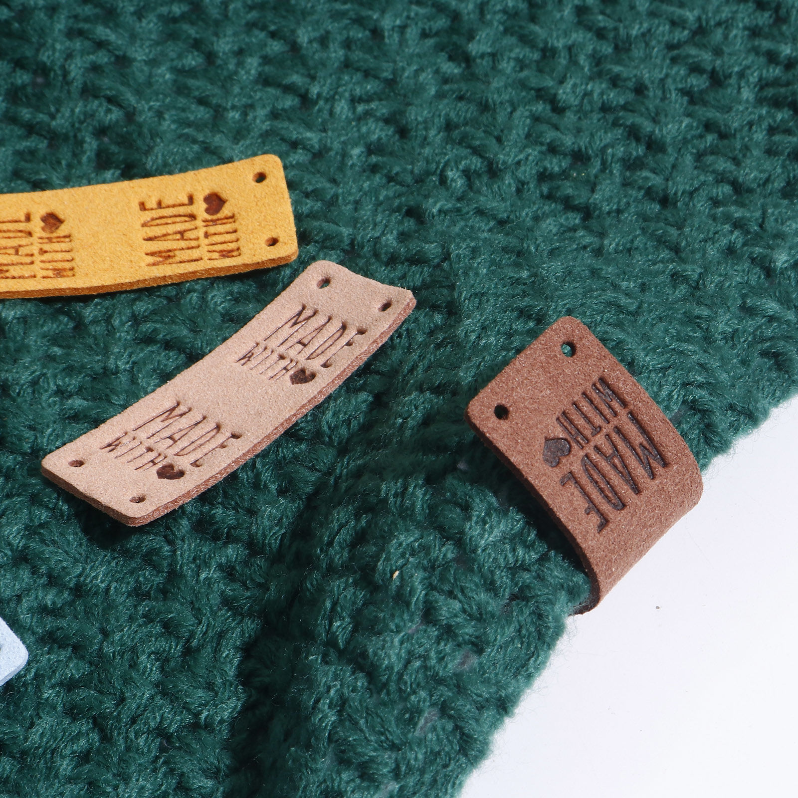 Picture of PU Label Tags Rectangle Multicolor Heart Pattern " Made With Love " Faux Suede 5cm x 2cm 
