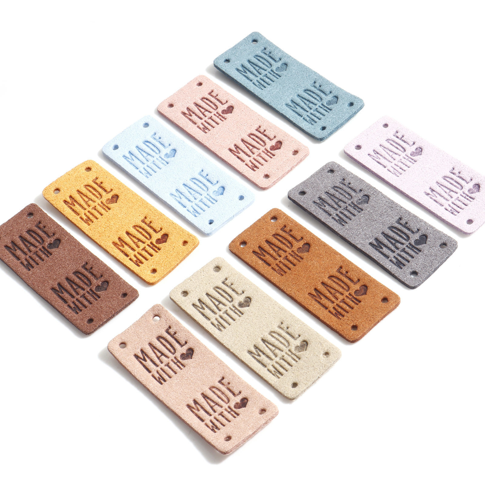 Picture of PU Label Tags Rectangle Multicolor Heart Pattern " Made With Love " Faux Suede 5cm x 2cm 