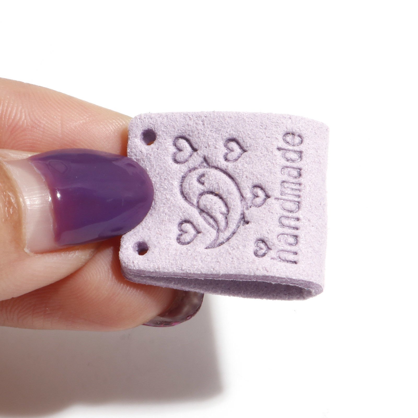 Picture of PU Label Tags Rectangle Multicolor Bird Pattern " Handmade " Faux Suede 5cm x 2cm 