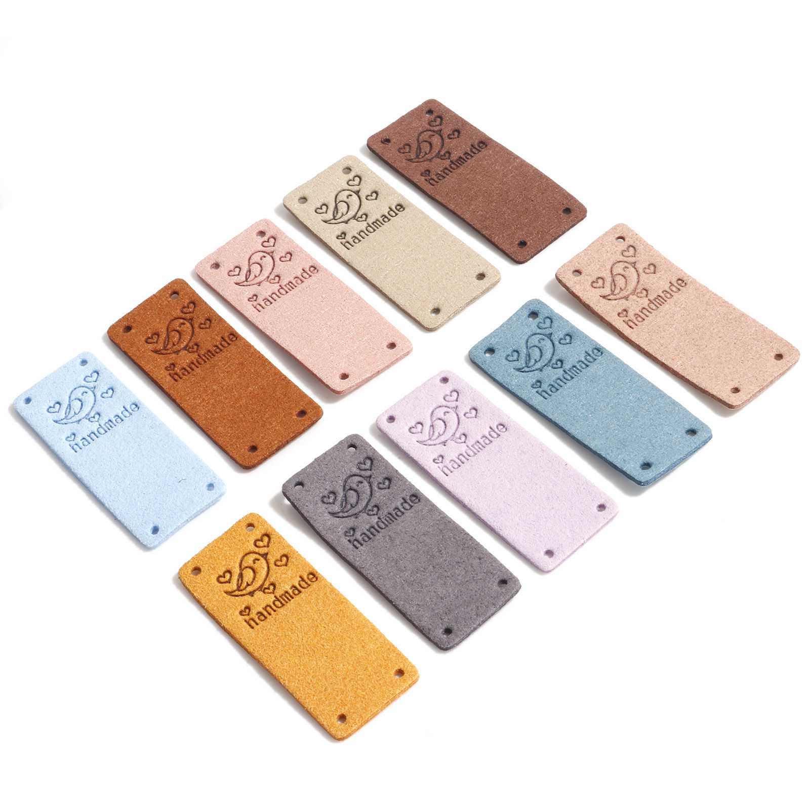Picture of PU Label Tags Rectangle Multicolor Bird Pattern " Handmade " Faux Suede 5cm x 2cm 