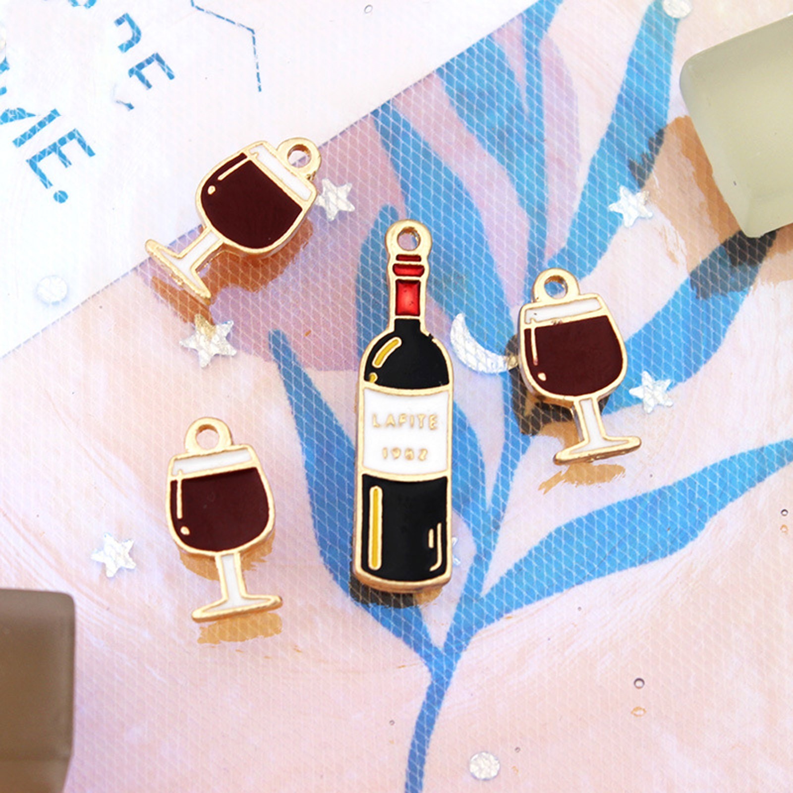 Picture of Zinc Based Alloy Charms Gold Plated Multicolor Wine Bottle Enamel