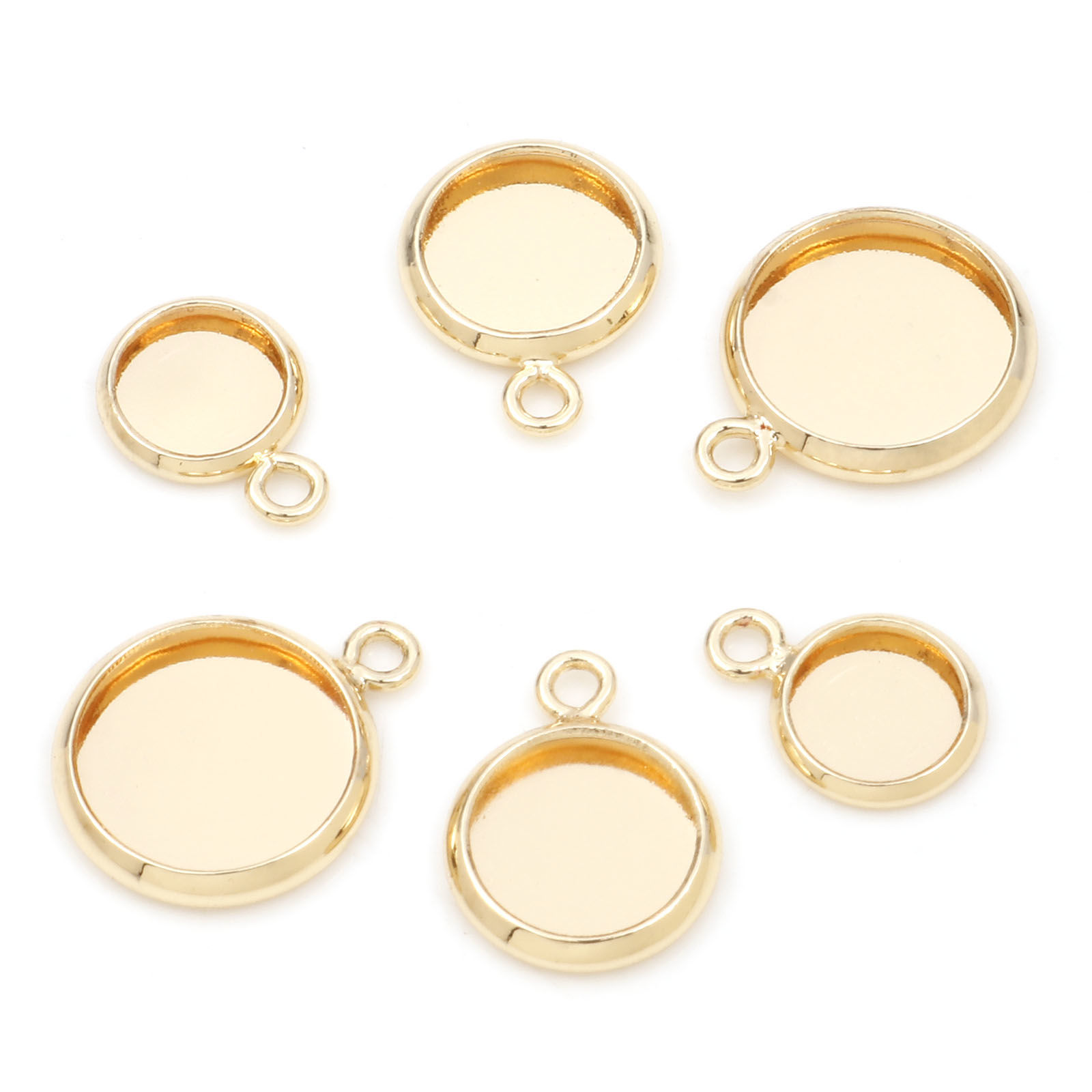 Picture of Brass Charms Round Disc 14K Real Gold Plated Cabochon Settings