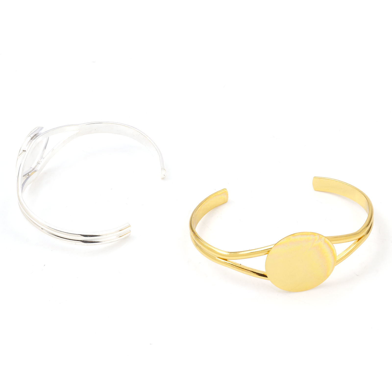 Image de Accessoires de Bracelet Manchette Jonc Semi-Ouvert Réglages du Cabochon en Laiton Multicolore 16cm long, 1 Pièce