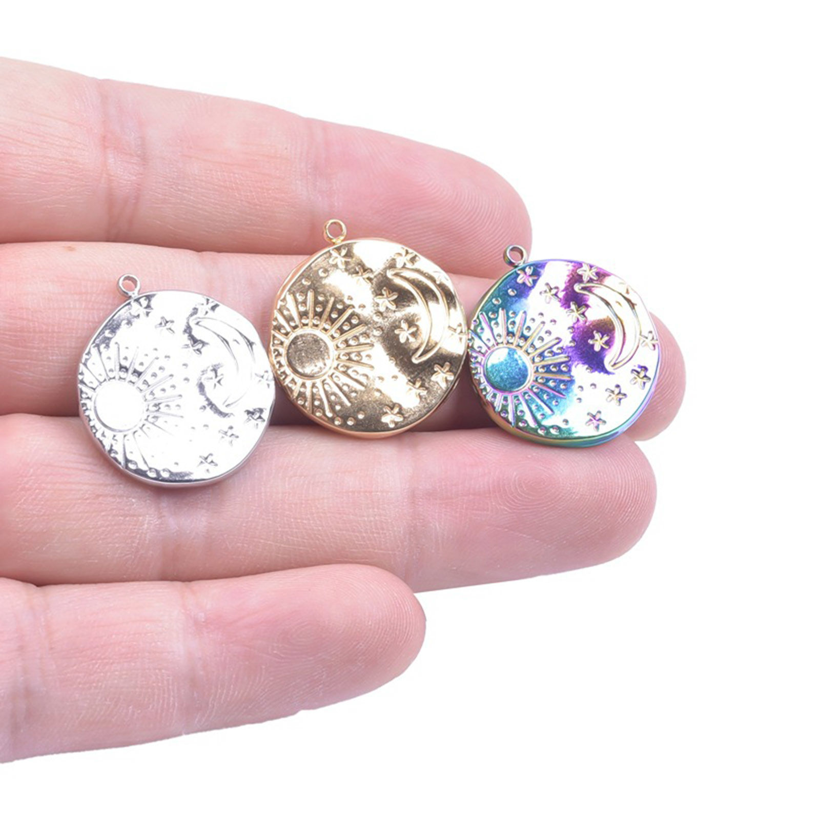 Picture of 304 Stainless Steel Charms Multicolor Round Sun Textured 23mm x 21mm