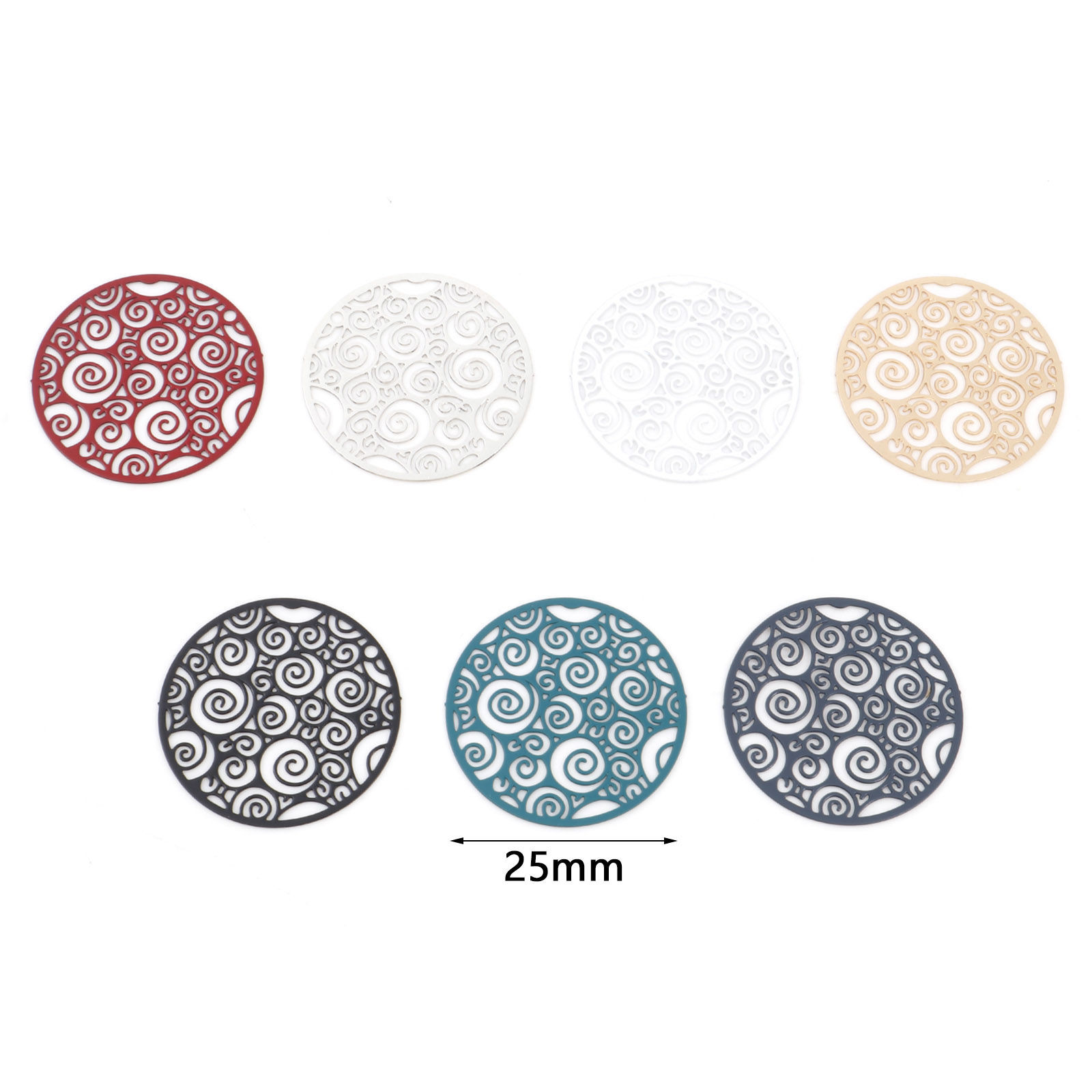 Picture of Iron Based Alloy Charms Multicolor Round Spiral Painted 25mm Dia.