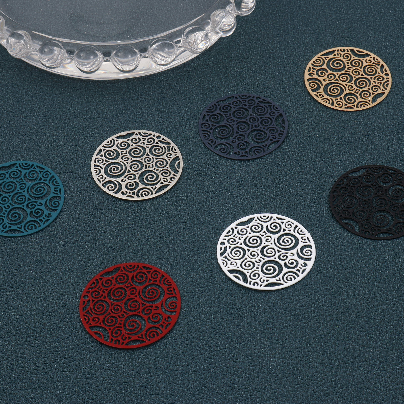 Picture of Iron Based Alloy Charms Multicolor Round Spiral Painted 25mm Dia.