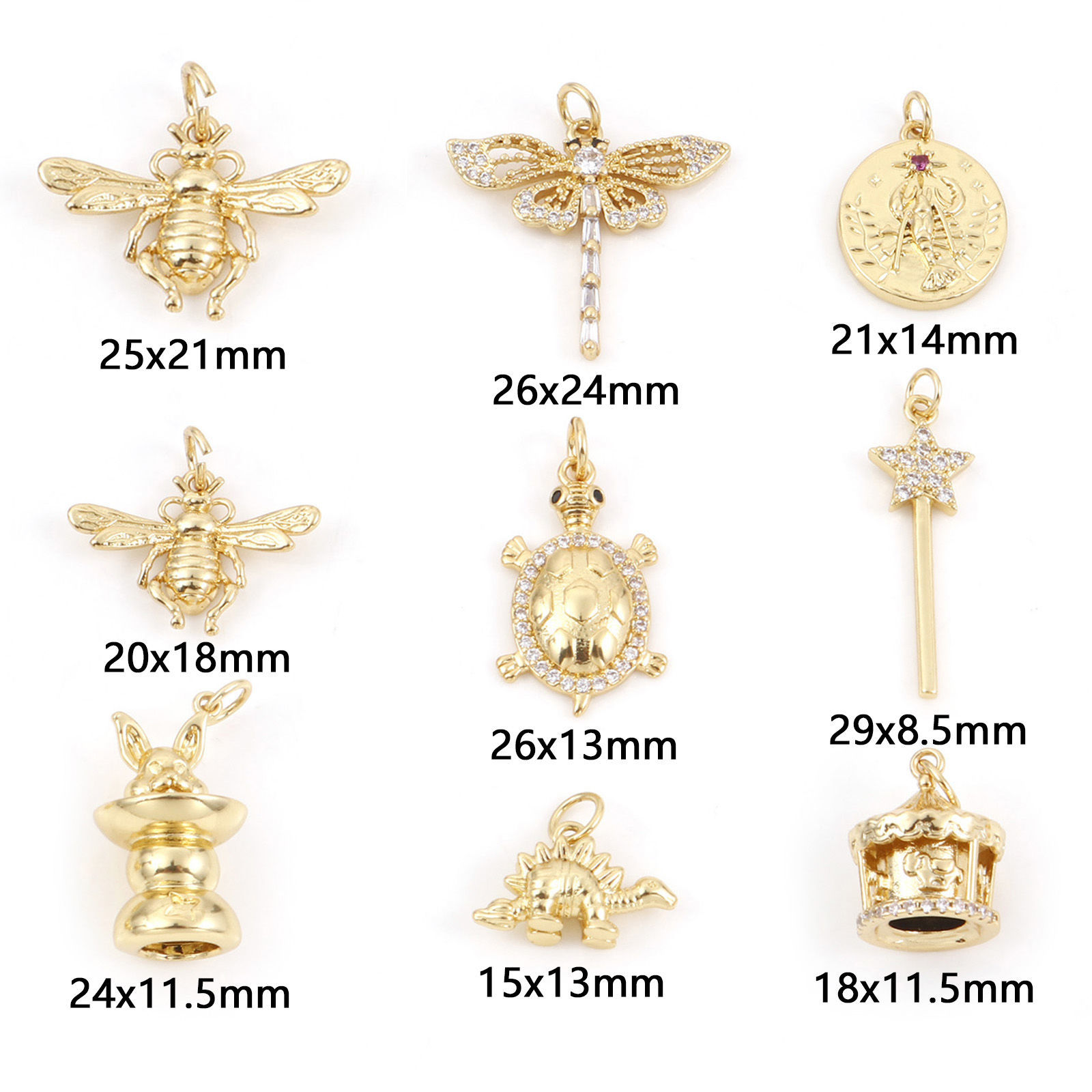 Image de Breloques en Laiton Doré Abeille Tortue 1 Pièce
